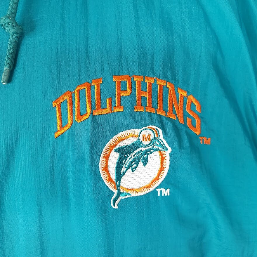 Miami Dolphins Puffer Jacket Vintage 90s Nfl Football Logo 7 Hooded Mens Size Medium - Image 3