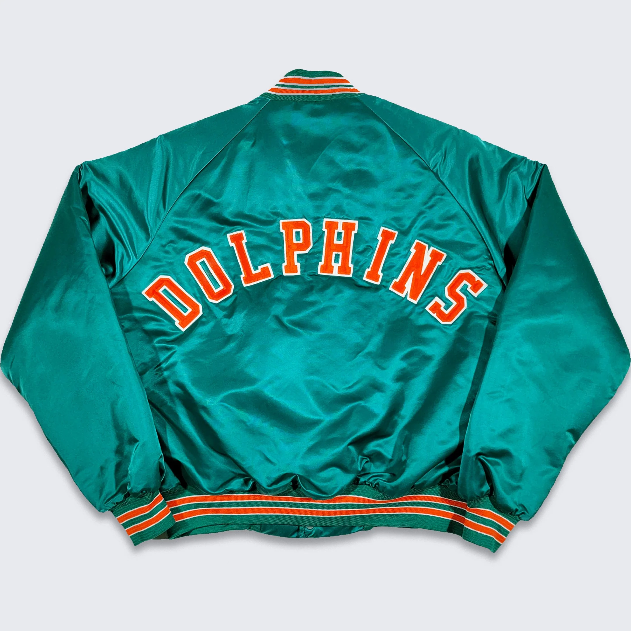 Miami Dolphins Vintage 80s Chalk Line Satin Bomber Jacket - Size Men's Large L by Chalk Line - Image 2