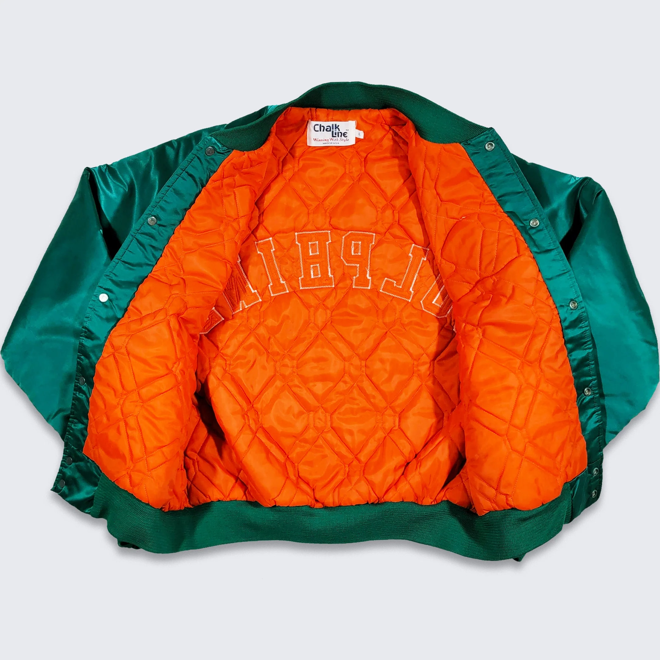 Miami Dolphins Vintage 80s Chalk Line Satin Bomber Jacket - Size Men's Large L by Chalk Line - Image 3