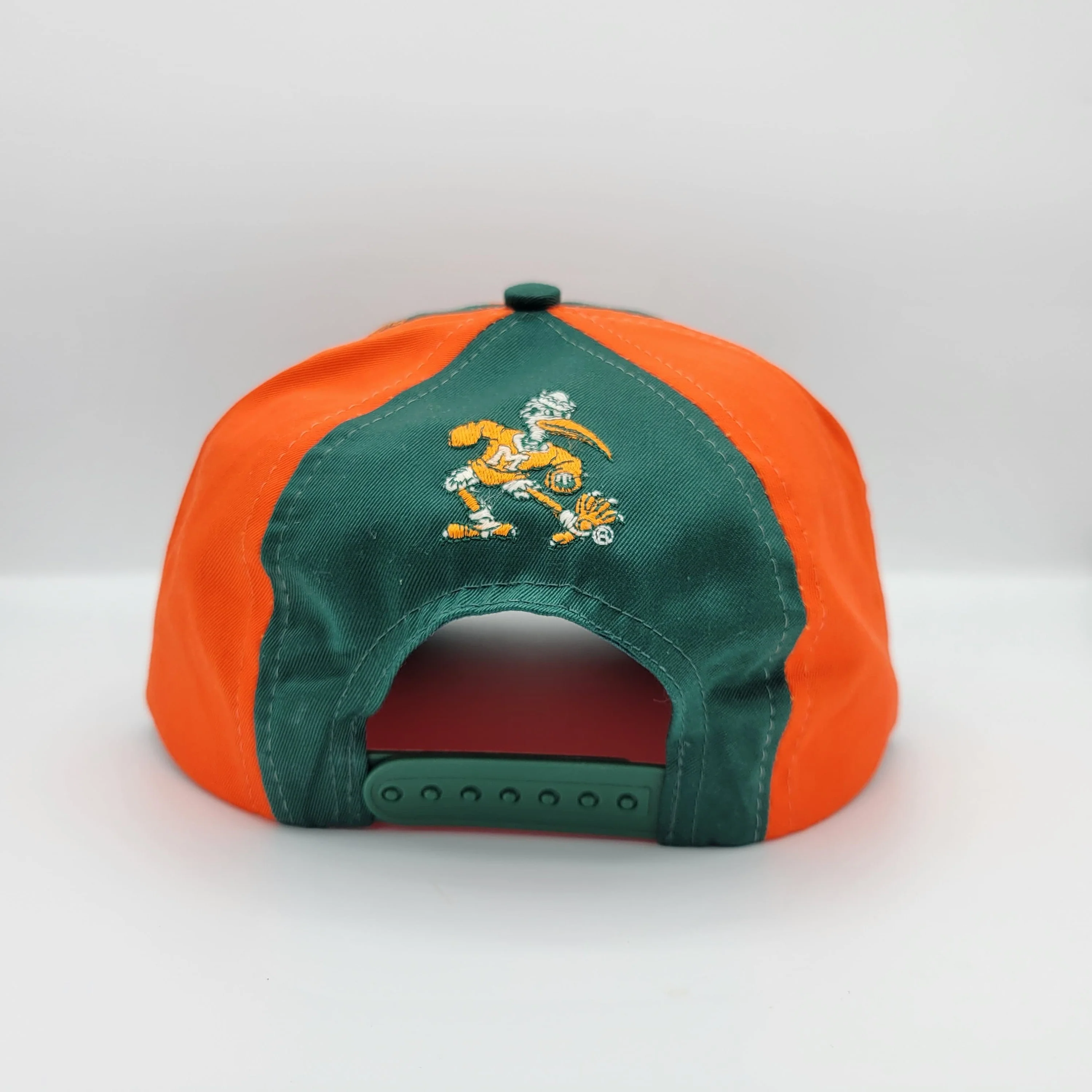 Miami Hurricanes Vintage 90s Pinwheel Snapback Hat University College Green Orange Baseball Cap Green Under Bill - Image 4