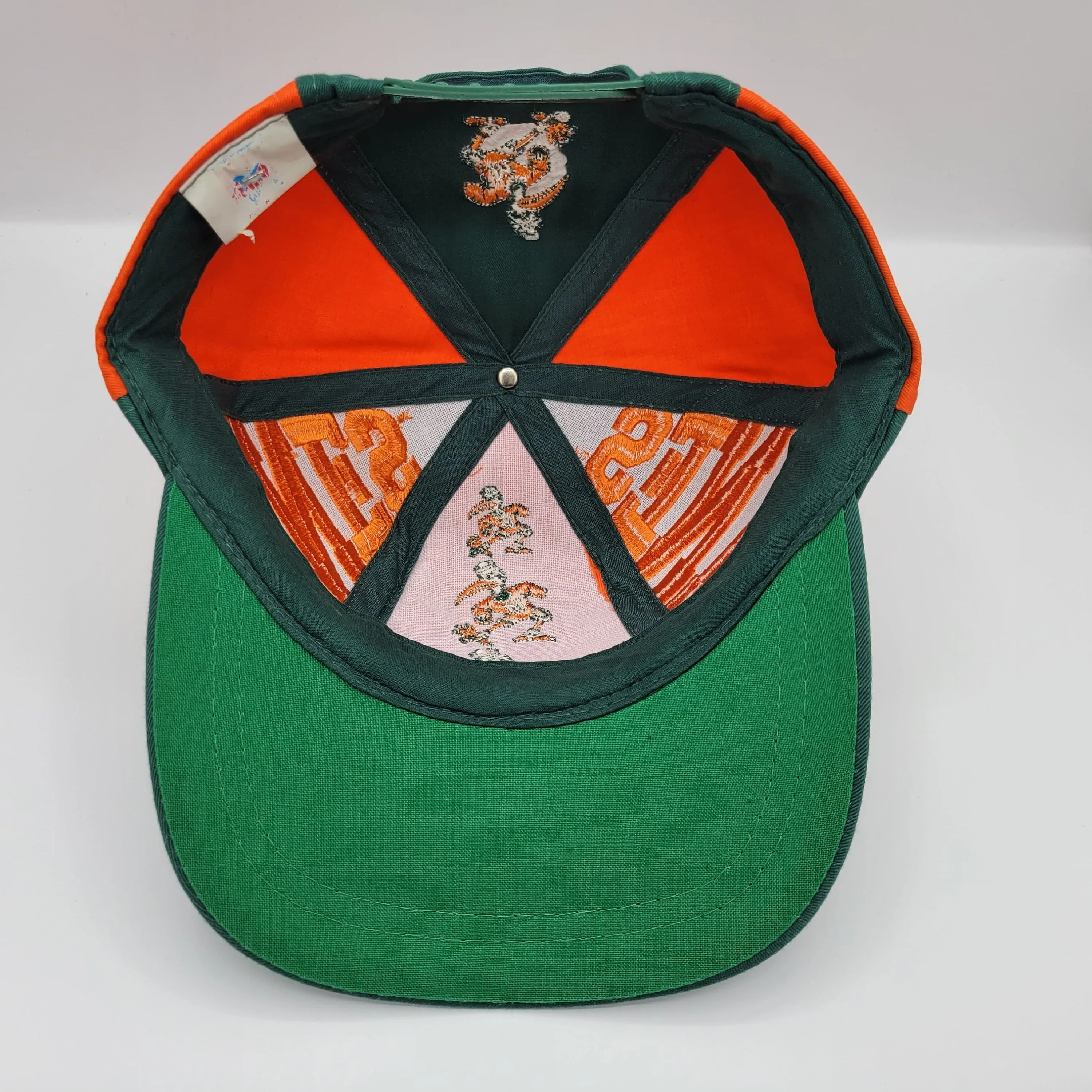 Miami Hurricanes Vintage 90s Pinwheel Snapback Hat University College Green Orange Baseball Cap Green Under Bill - Image 5