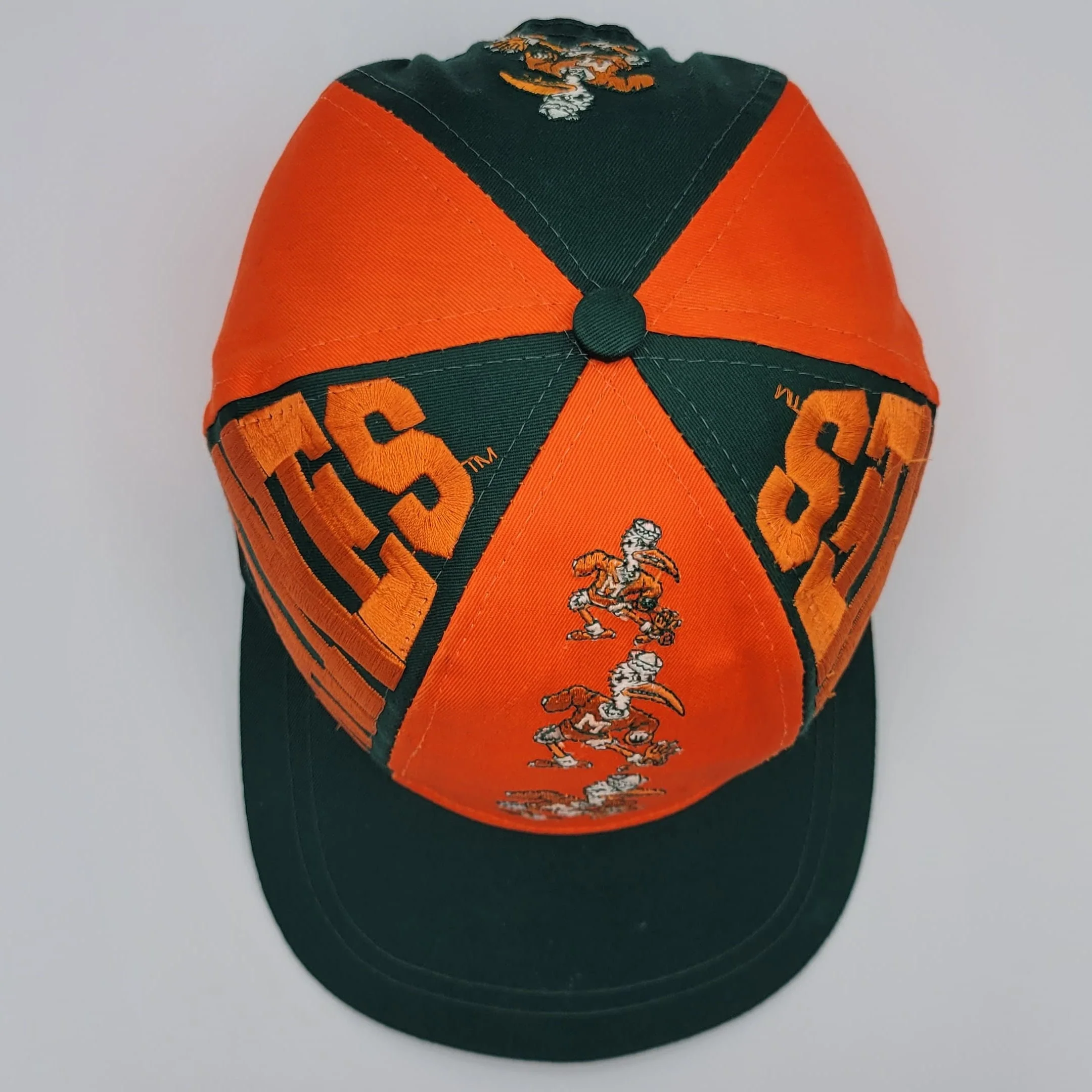 Miami Hurricanes Vintage 90s Pinwheel Snapback Hat University College Green Orange Baseball Cap Green Under Bill - Image 7