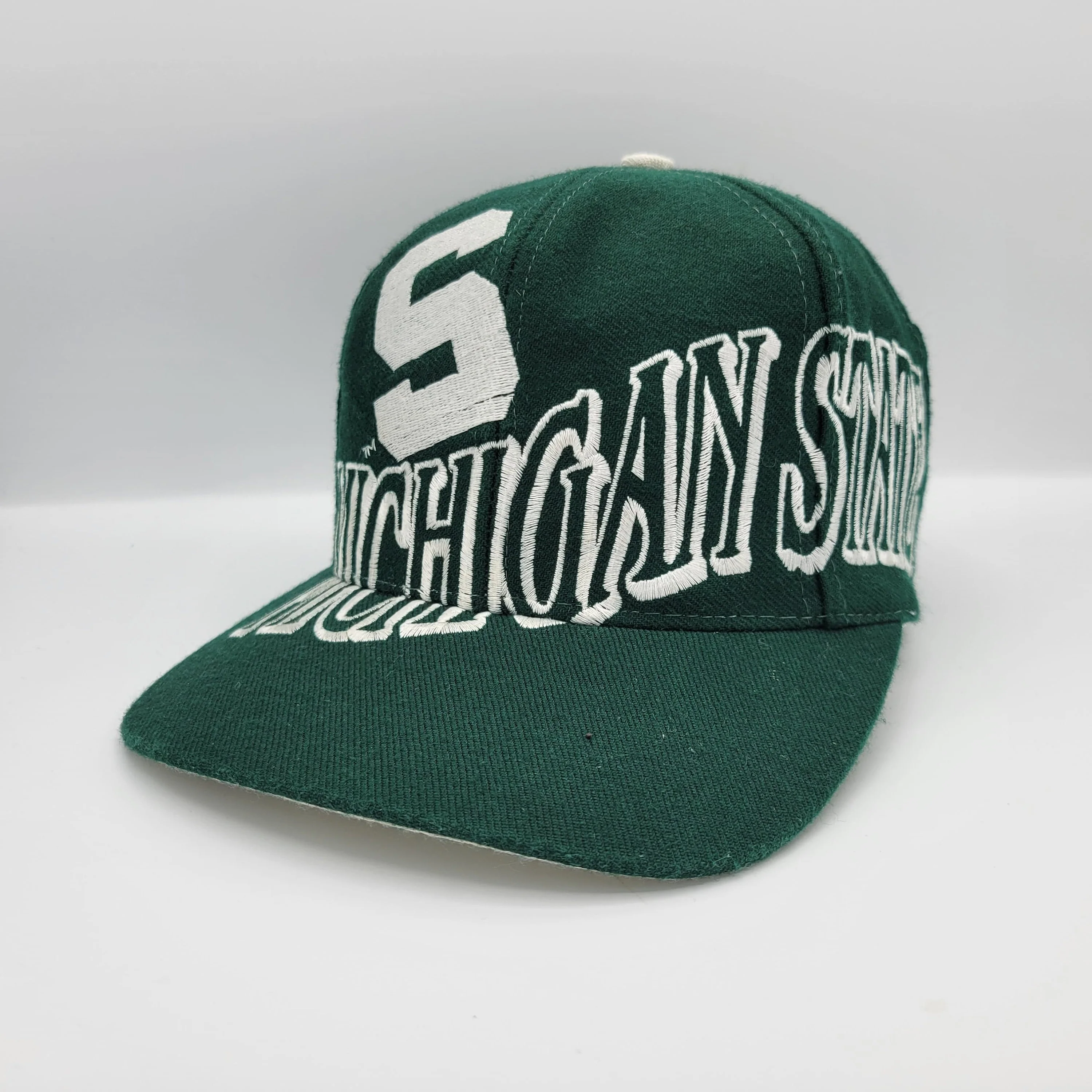 Michigan State Spartans Vintage 90s The Game Snapback Hat Monster Logo Wool Blend University Green Cap - Image 2