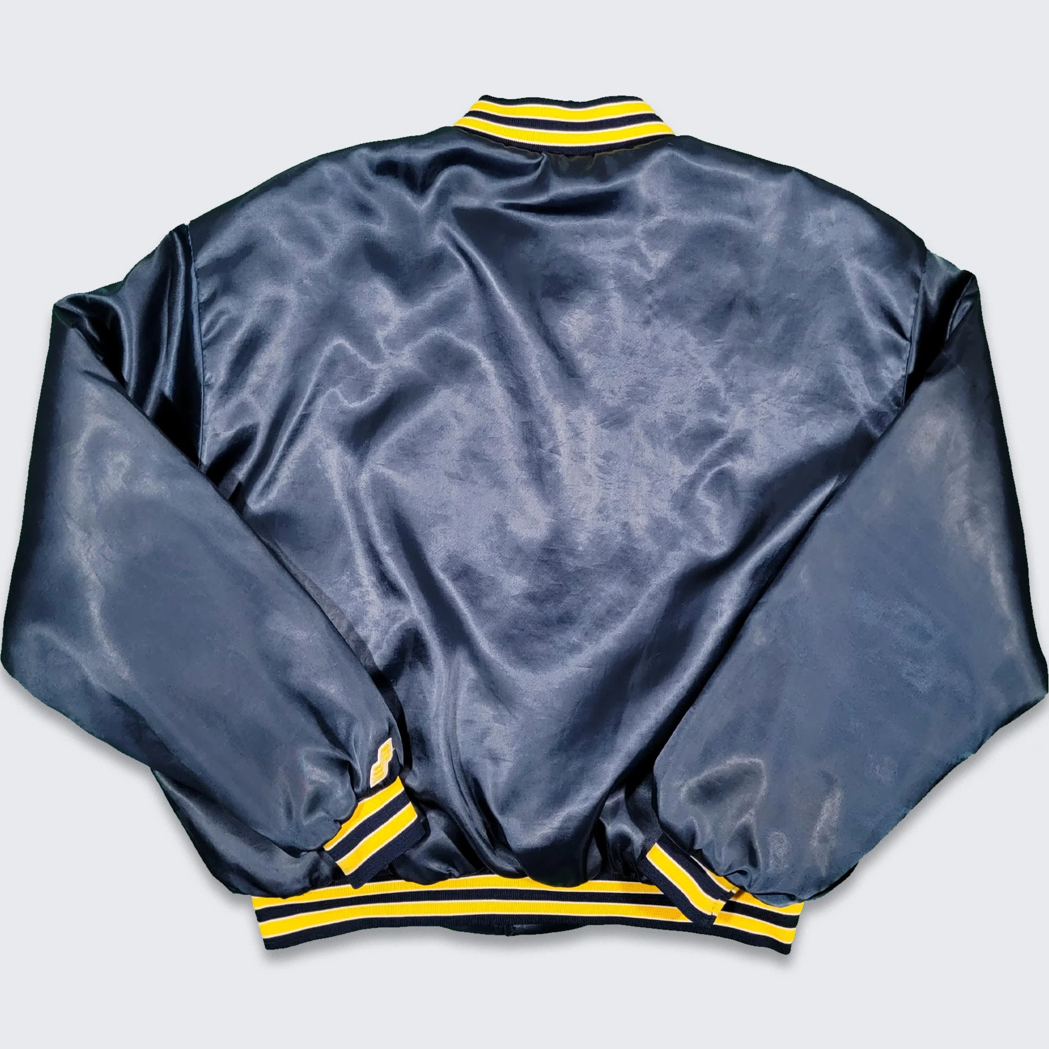 Michigan Wolverines Vintage 90s Swingster Satin Bomber Jacket University College Navy Blue Yellow Coat 2xl - Image 2