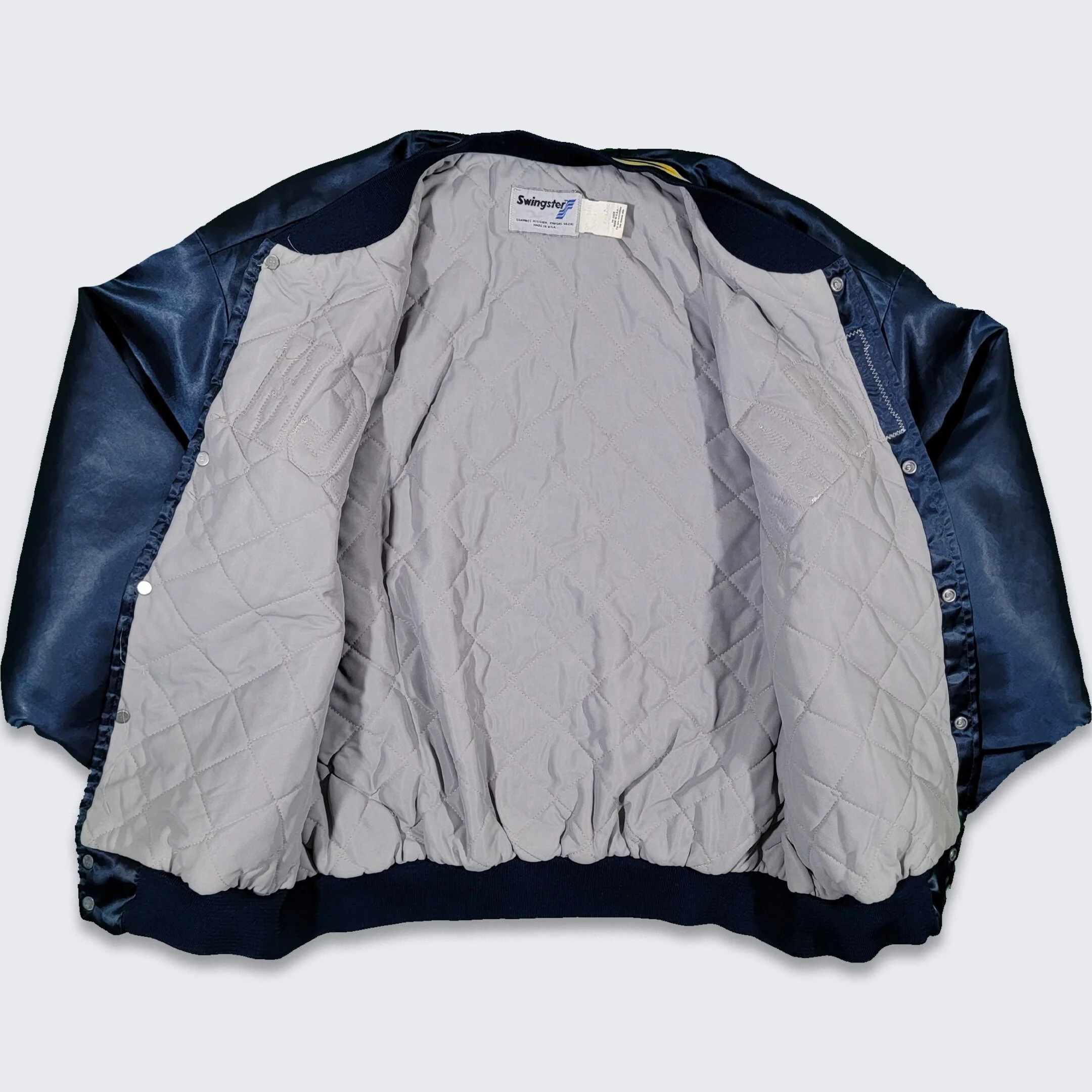 Michigan Wolverines Vintage 90s Swingster Satin Bomber Jacket University College Navy Blue Yellow Coat 2xl - Image 3