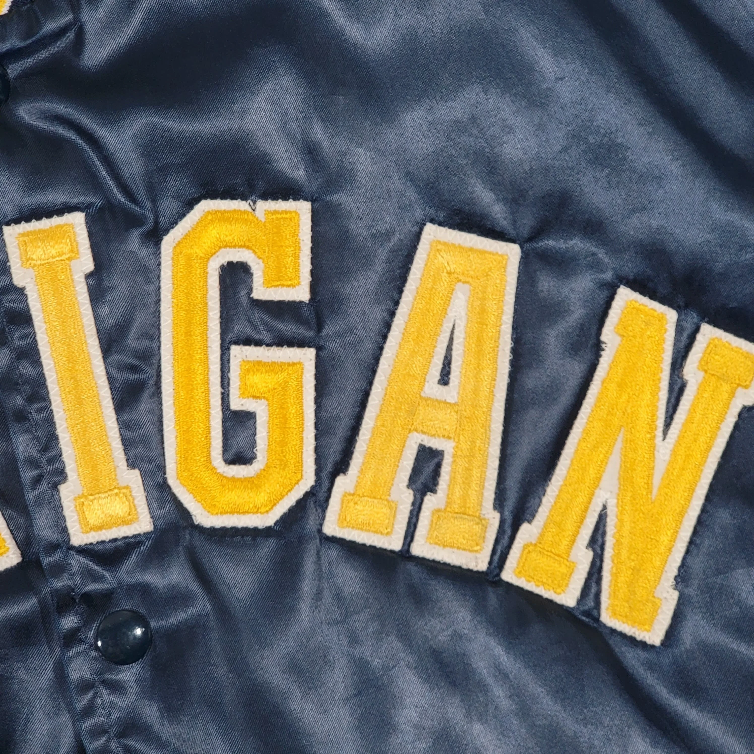 Michigan Wolverines Vintage 90s Swingster Satin Bomber Jacket University College Navy Blue Yellow Coat 2xl - Image 5