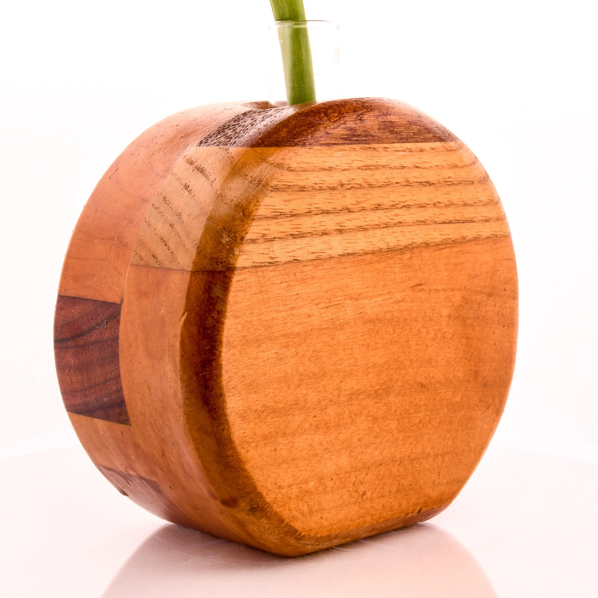 Mid Century Modern Cherry Walnut Wood Glass Vial Vase - Image 4