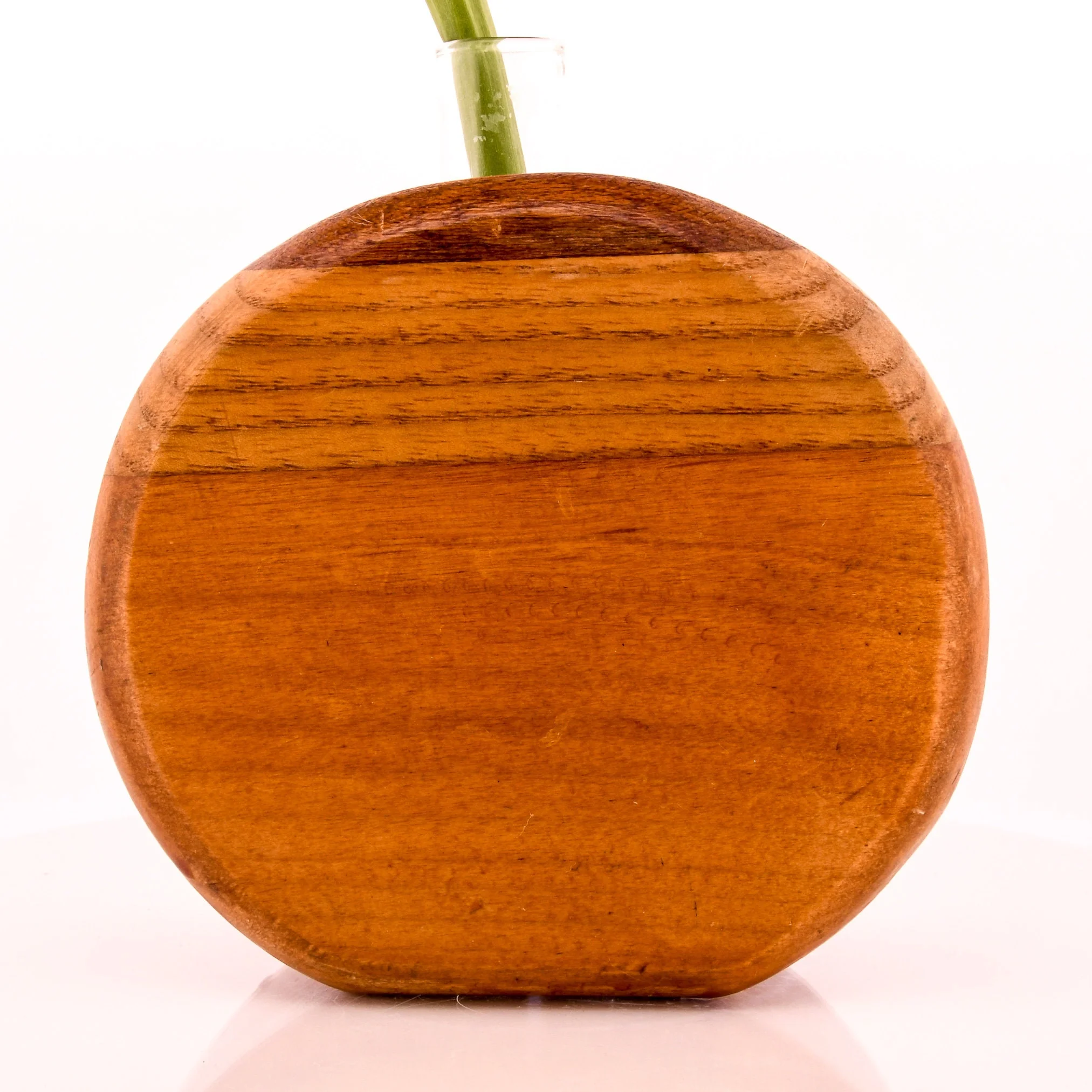 Mid Century Modern Cherry Walnut Wood Glass Vial Vase - Image 5