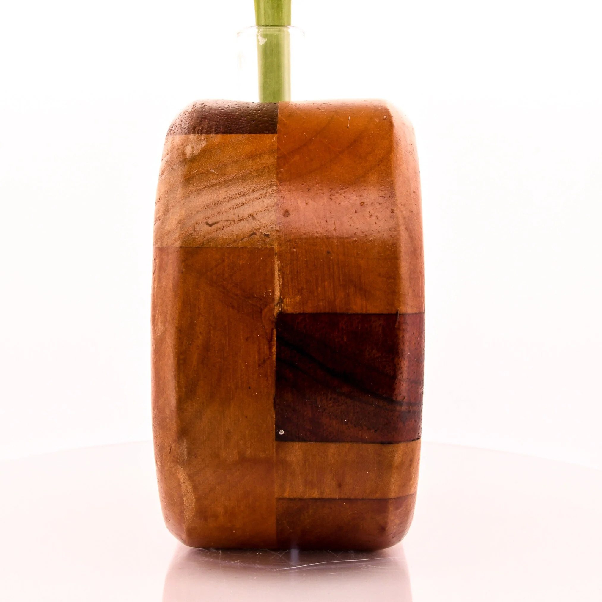 Mid Century Modern Cherry Walnut Wood Glass Vial Vase - Image 7