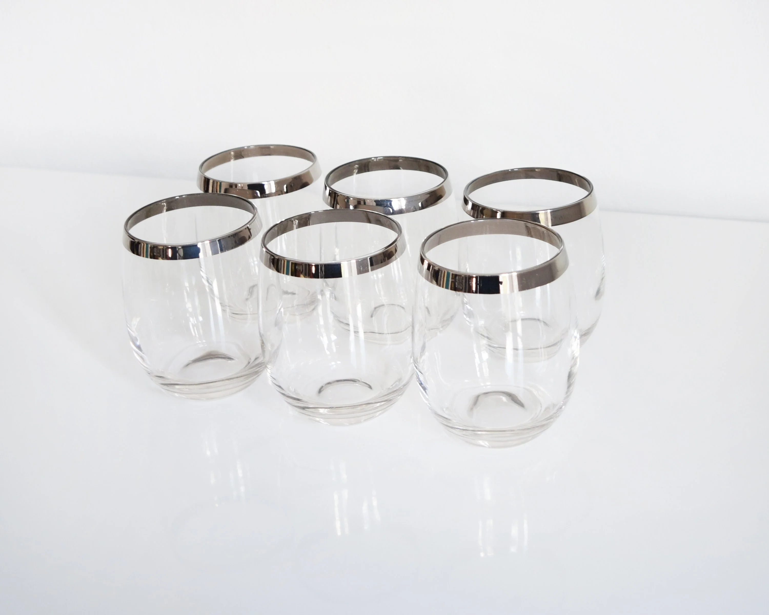 Mid Century Silver Rim Glasses Vintage Long Roly Poly Glasses, 60s Barware, 12 Ounce/14oz - Image 2