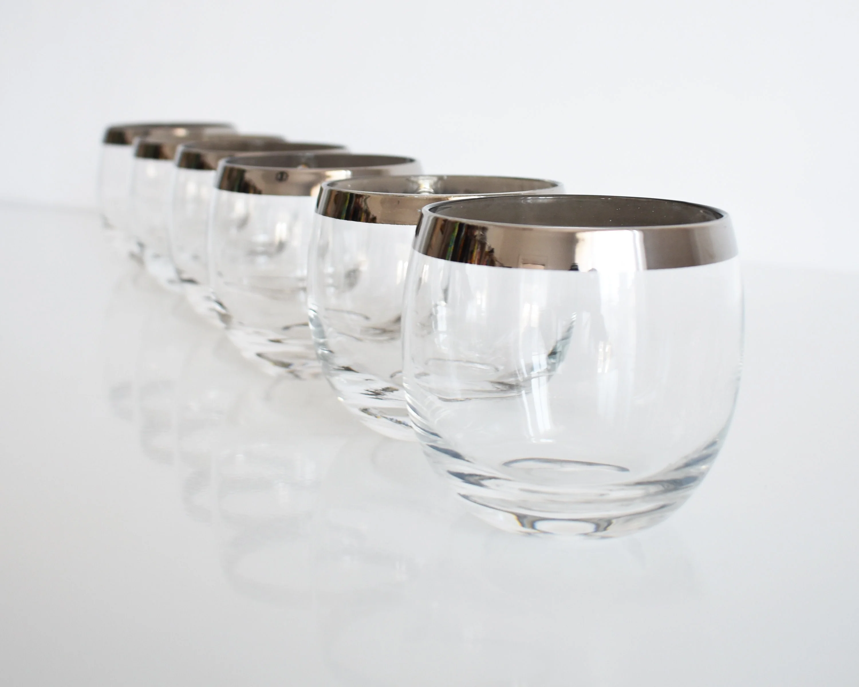 Mid Century Silver Roly Poly Glasses Vintage 60s Cockatil Glasses, 60s Barware, 8/11 Oz Glasses - Image 5