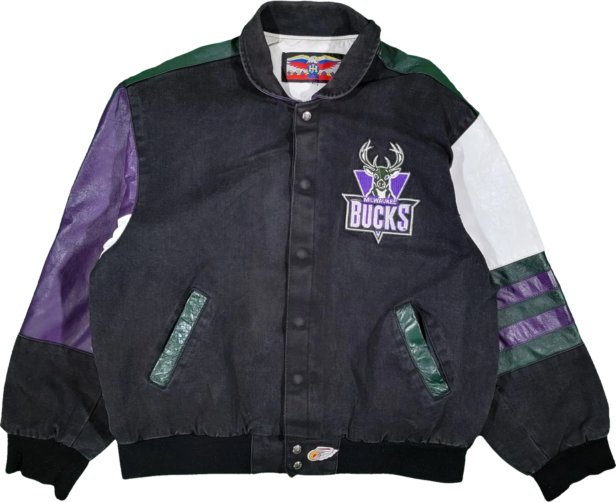 Milwaukee Bucks Vintage 90s Jeff Hamilton Varsity Jacket Leather Sleeve Nba Basketball Heavy Coat Size Men's Large by Jeff Hamilton