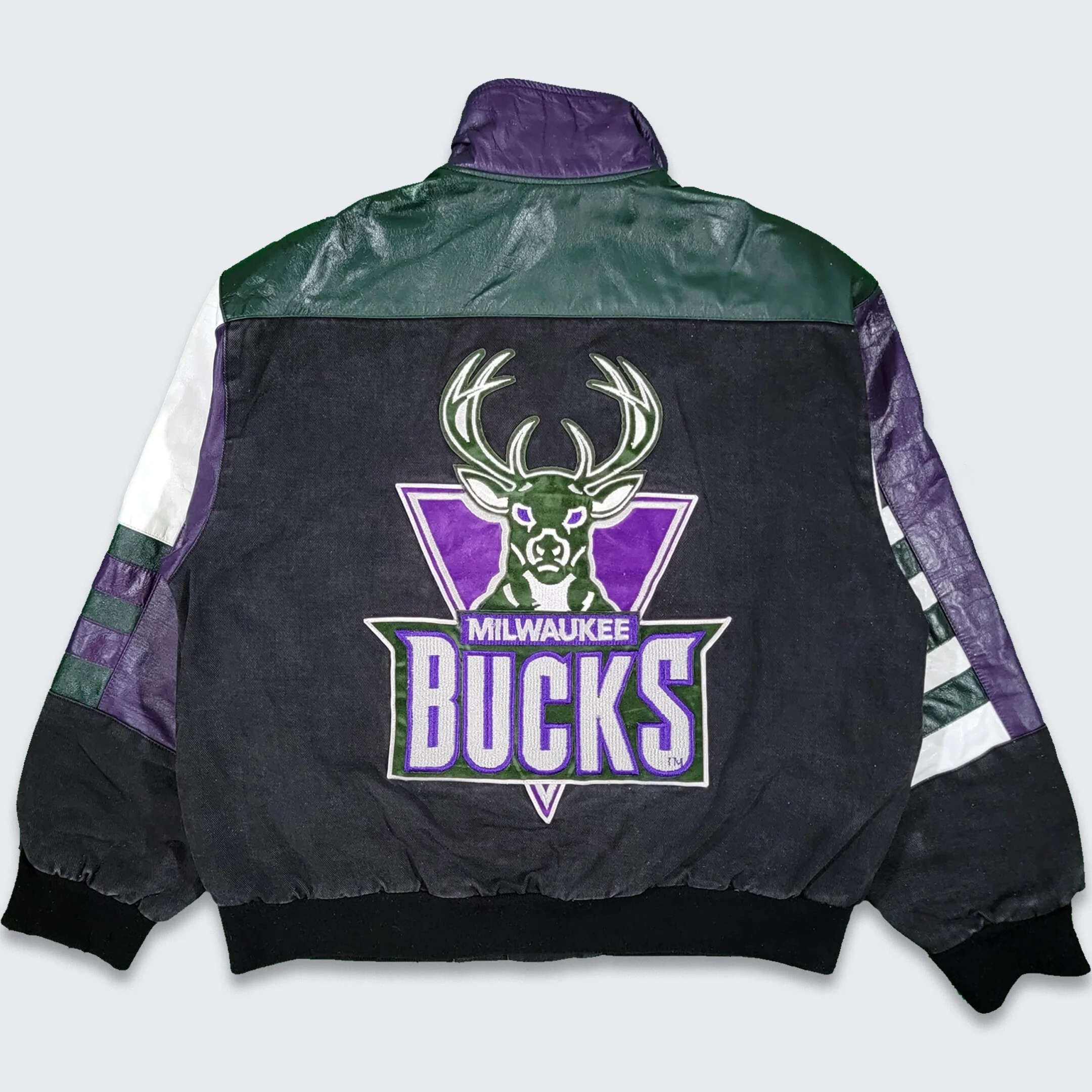 Milwaukee Bucks Vintage 90s Jeff Hamilton Varsity Jacket Leather Sleeve Nba Basketball Heavy Coat Size Men's Large by Jeff Hamilton - Image 2