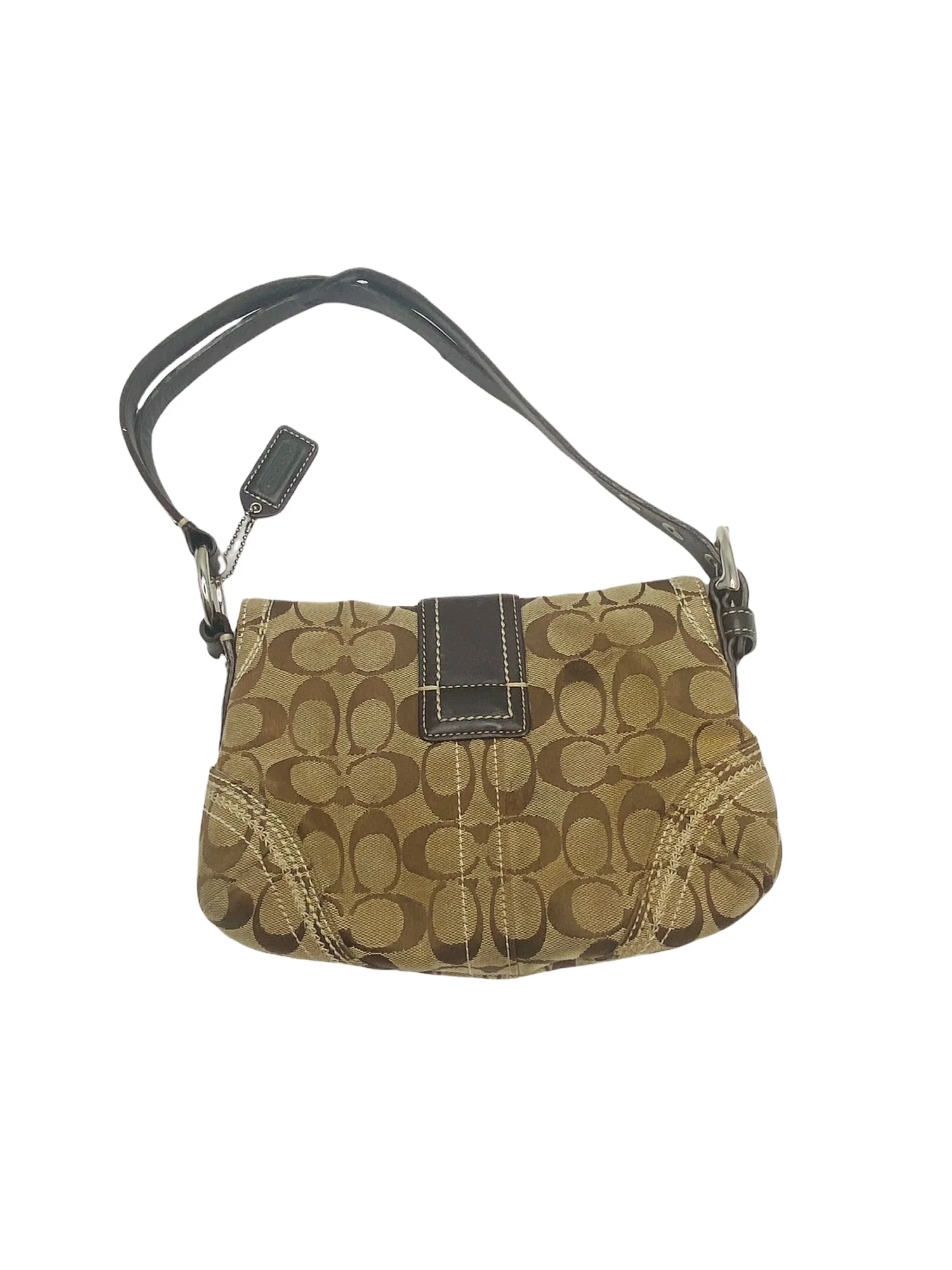 Mini Coach Monogram Logo Vintage Bag Brown Leather and Tan Canvas Bag by Coach Logo Monogram Canvas - Image 3