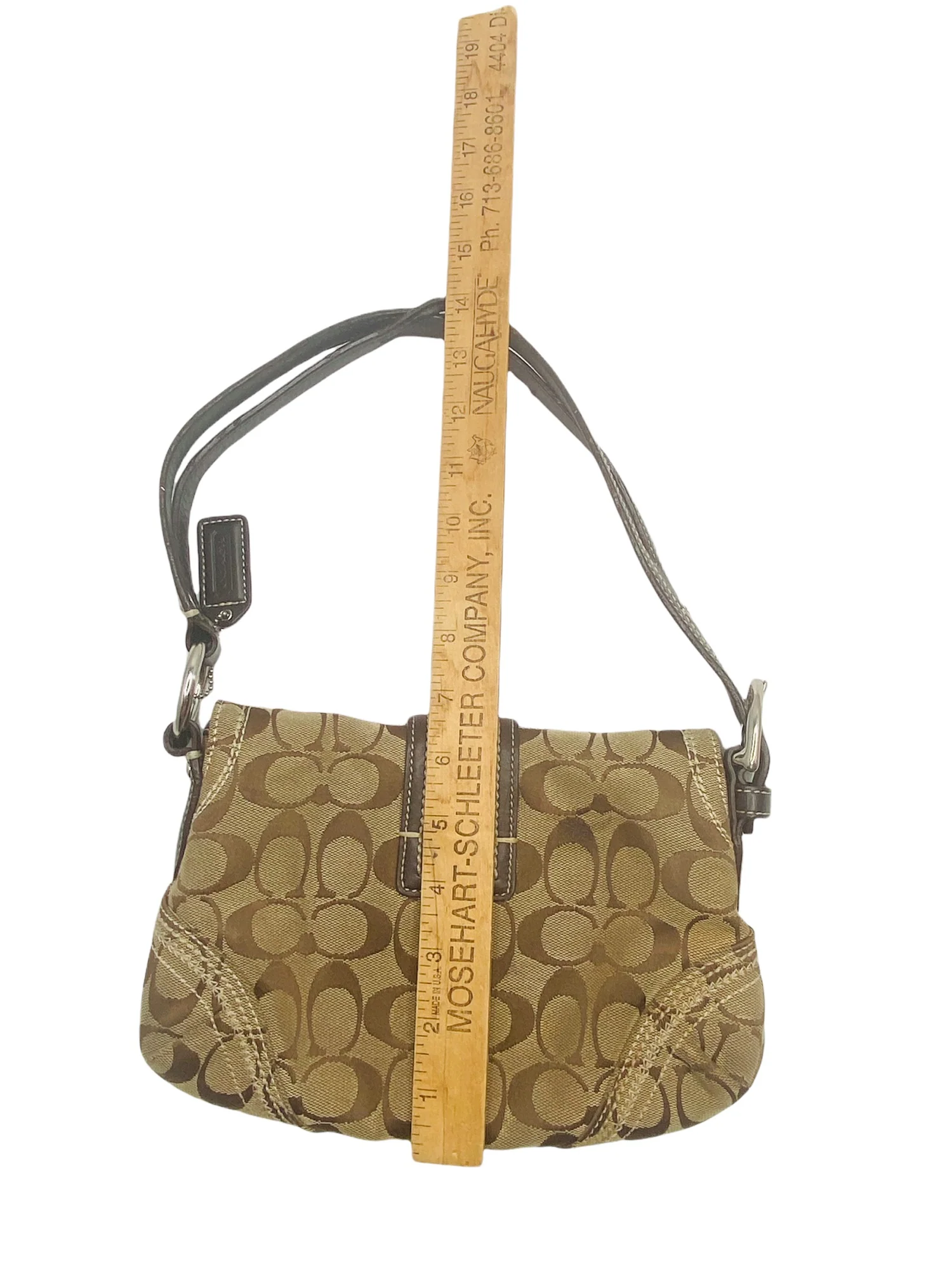 Mini Coach Monogram Logo Vintage Bag Brown Leather and Tan Canvas Bag by Coach Logo Monogram Canvas - Image 4