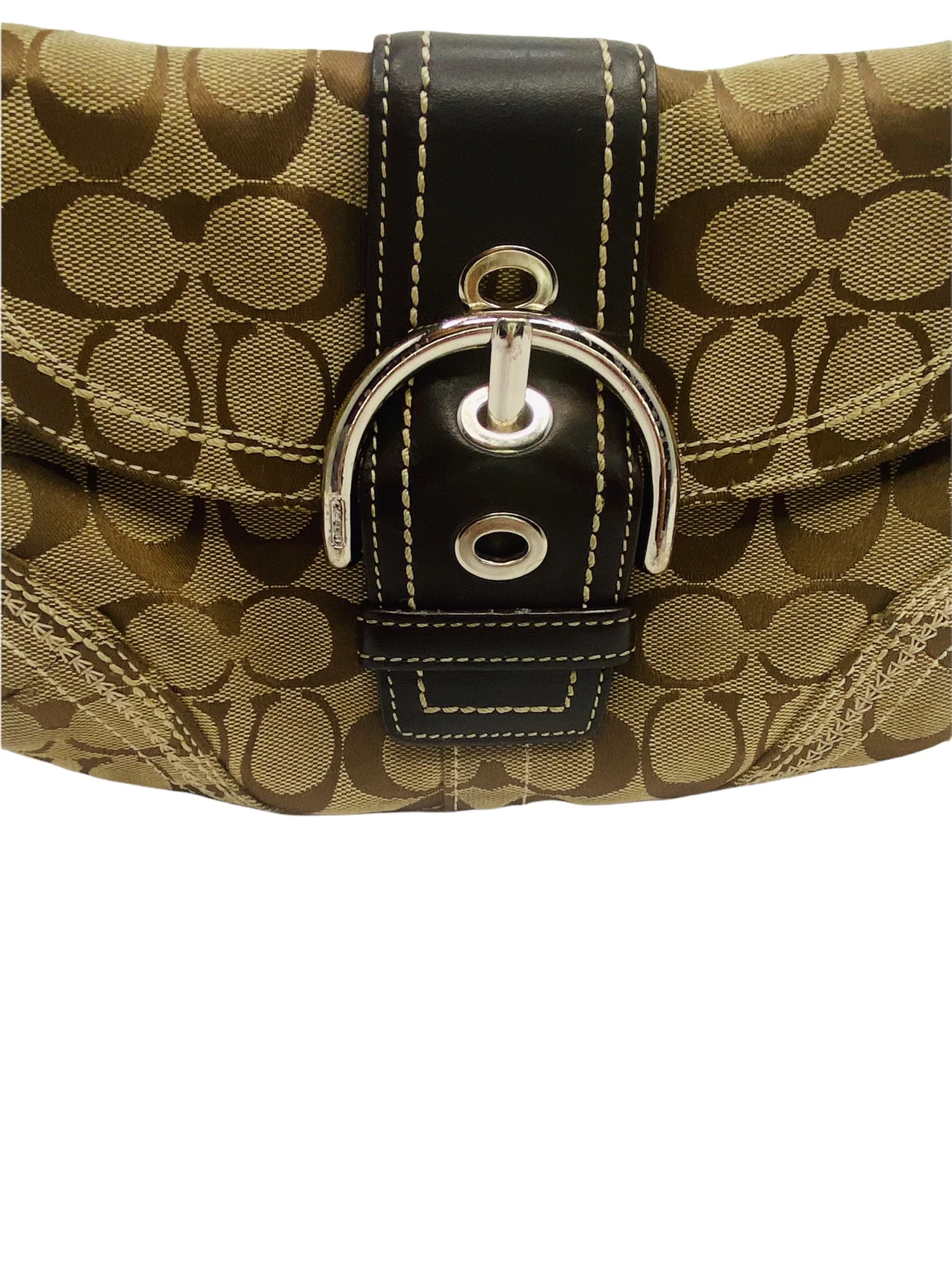 Mini Coach Monogram Logo Vintage Bag Brown Leather and Tan Canvas Bag by Coach Logo Monogram Canvas - Image 5
