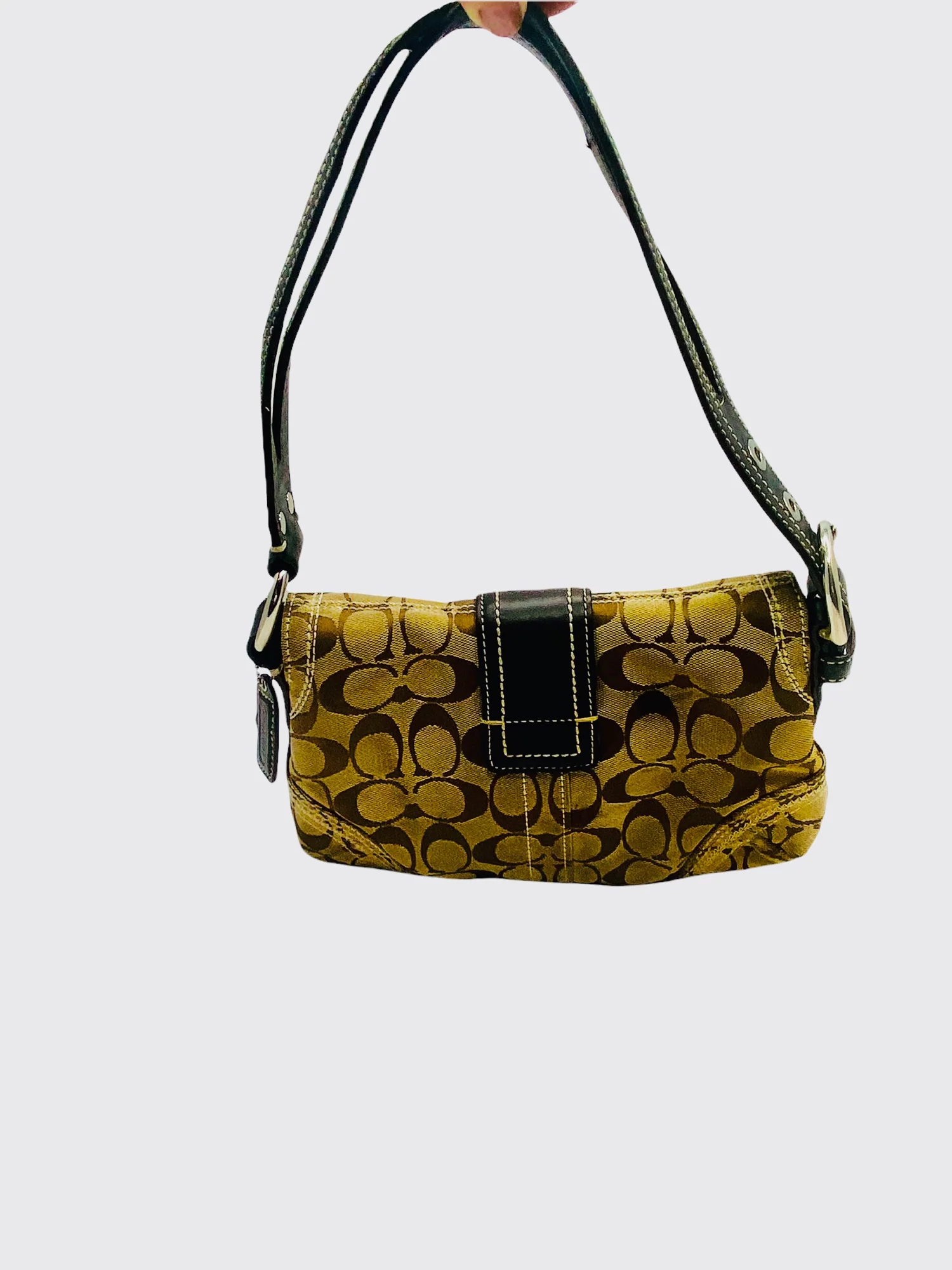 Mini Coach Monogram Logo Vintage Bag Brown Leather and Tan Canvas Bag by Coach Logo Monogram Canvas - Image 6