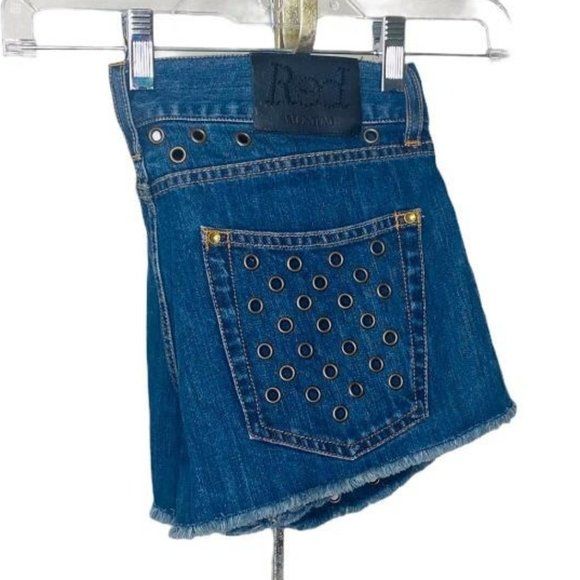 Mini Denim Shorts Five-Pocket Metal Grommet Embellishments Size 28 by RED Valentino - Image 4
