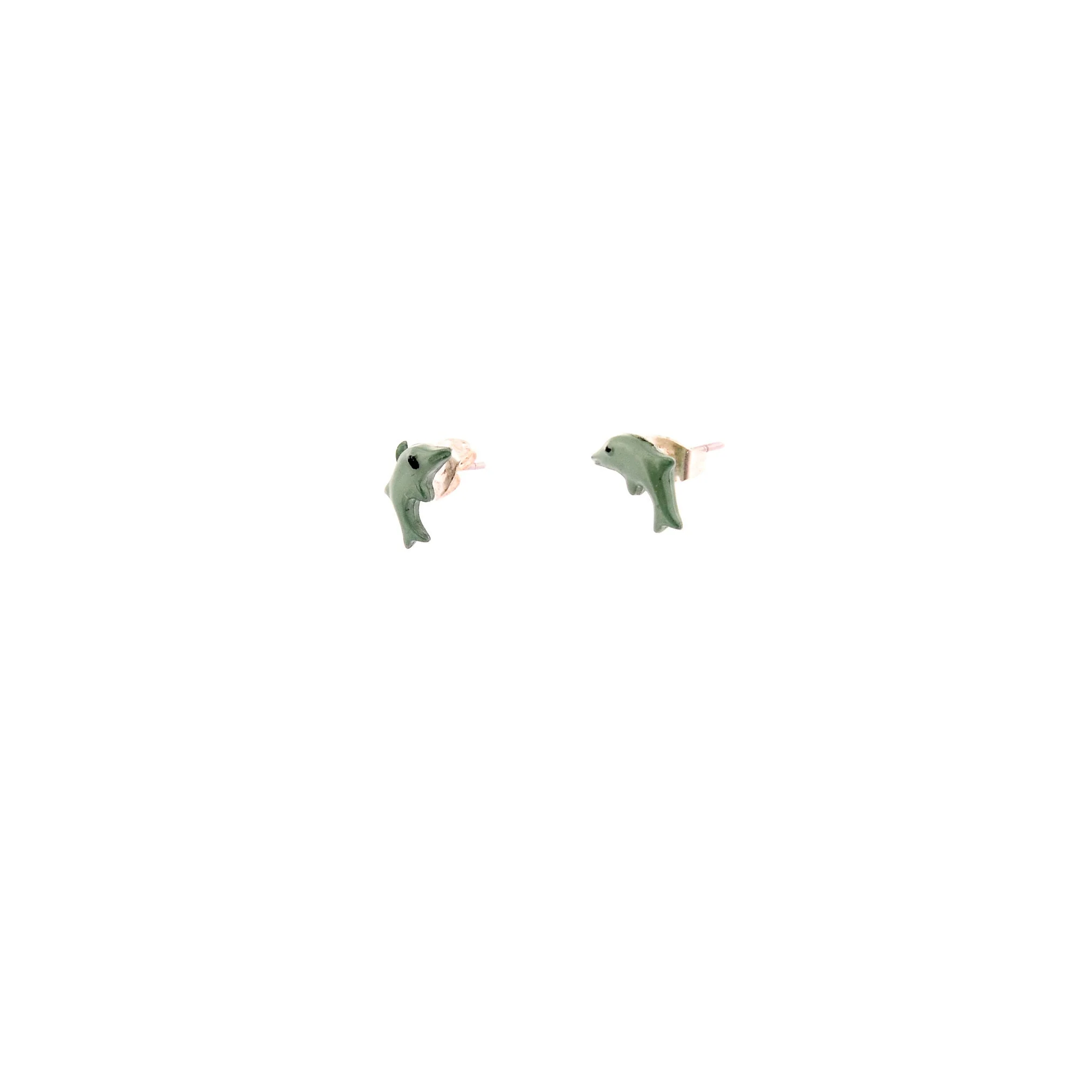 Mini Green Dolphin Stud Earrings 80s - Image 2