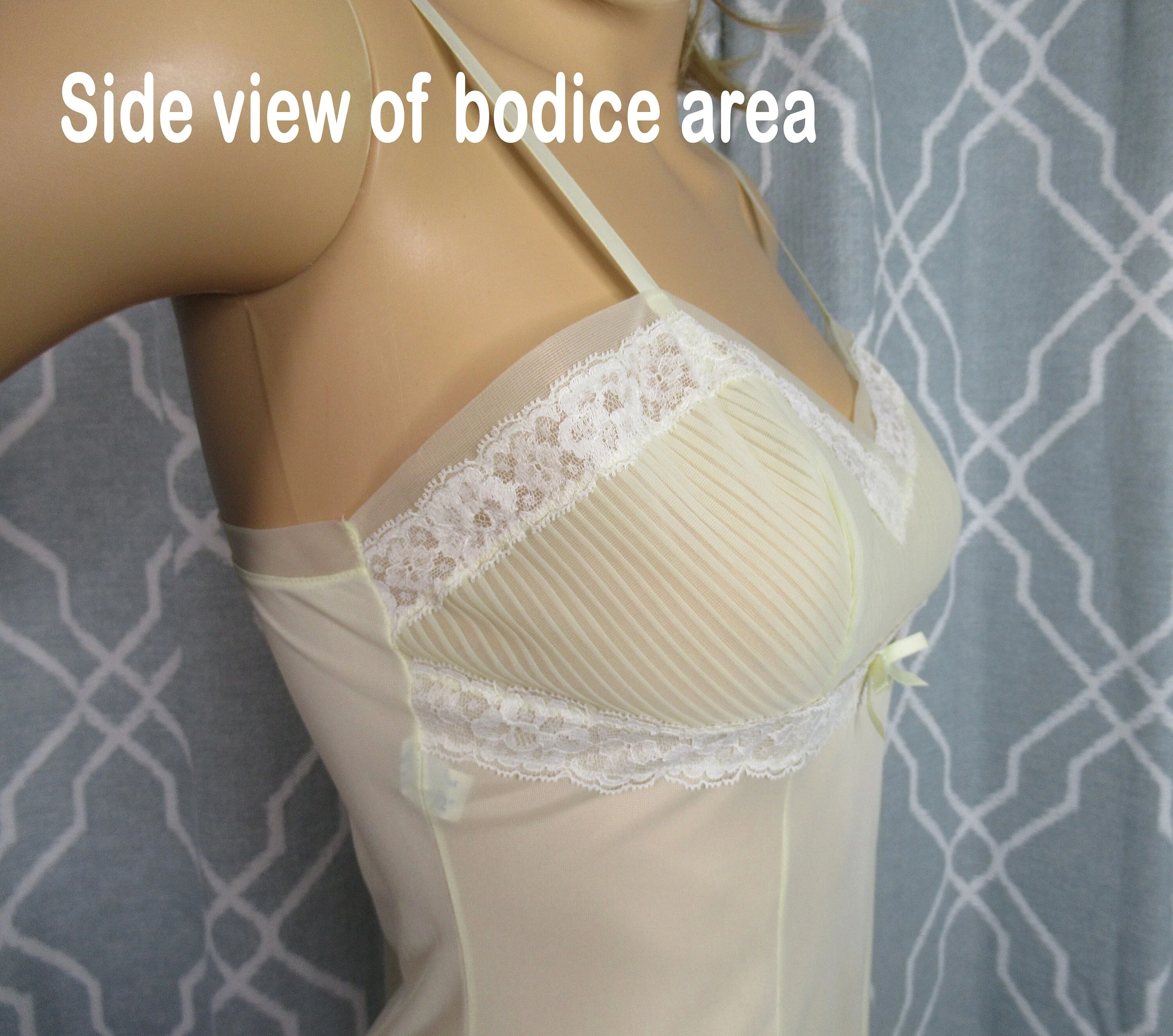 Mini Slip 60s St Michael Pastel Yellow Nylon Pleated Ruffle Hem and Bodice W Lace Non Adjustable Straps Flirty Lingerie by St Michael - Image 6