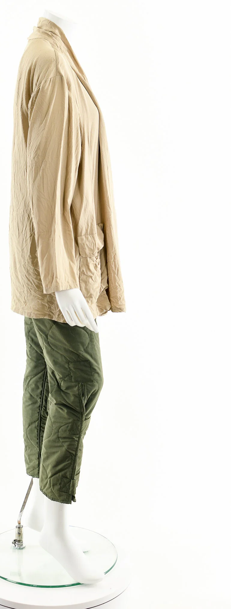 Minimalist Beige Silk Open Robe Artist Coat by Design Studio Spiegel - Image 5