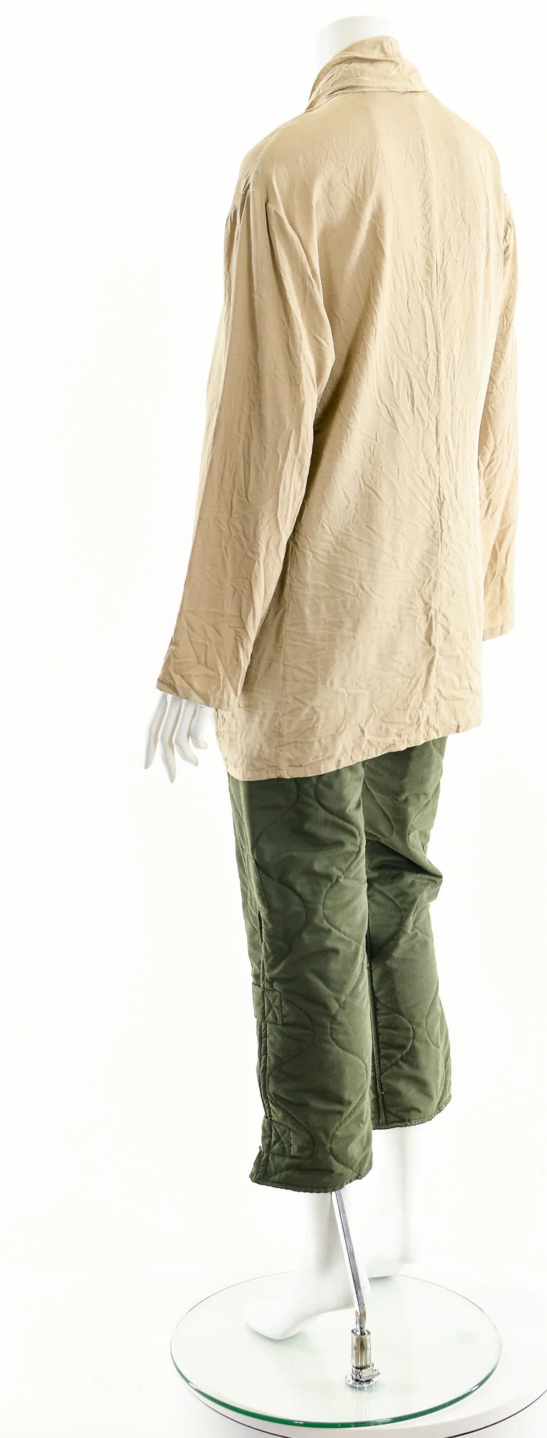 Minimalist Beige Silk Open Robe Artist Coat by Design Studio Spiegel - Image 8