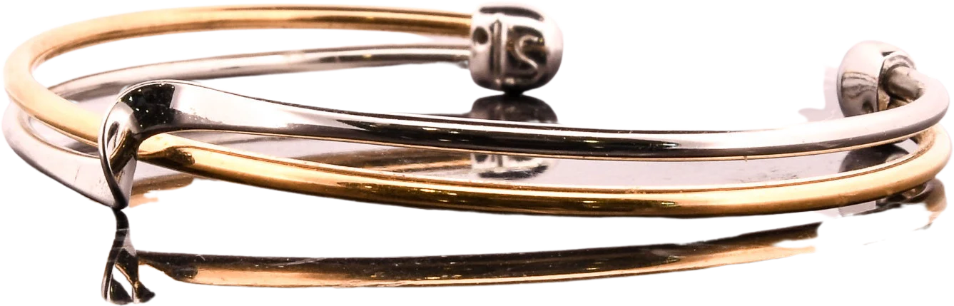 Minimalist Silver and Brass Linear Wave Cuff Bracelet
