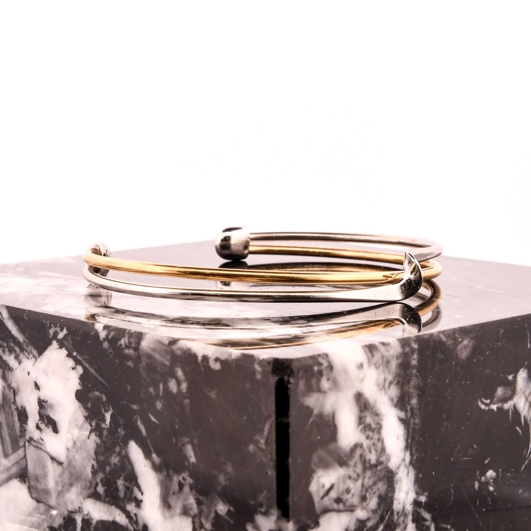 Minimalist Silver and Brass Linear Wave Cuff Bracelet - Image 8