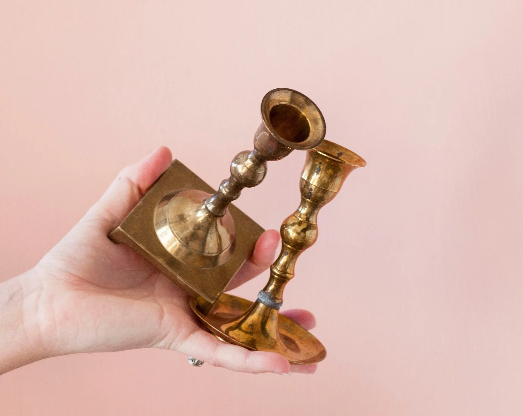 Mismatched Vintage Brass Candlesticks Pair of Two .75" Vintage Holiday Tablescape - Image 5