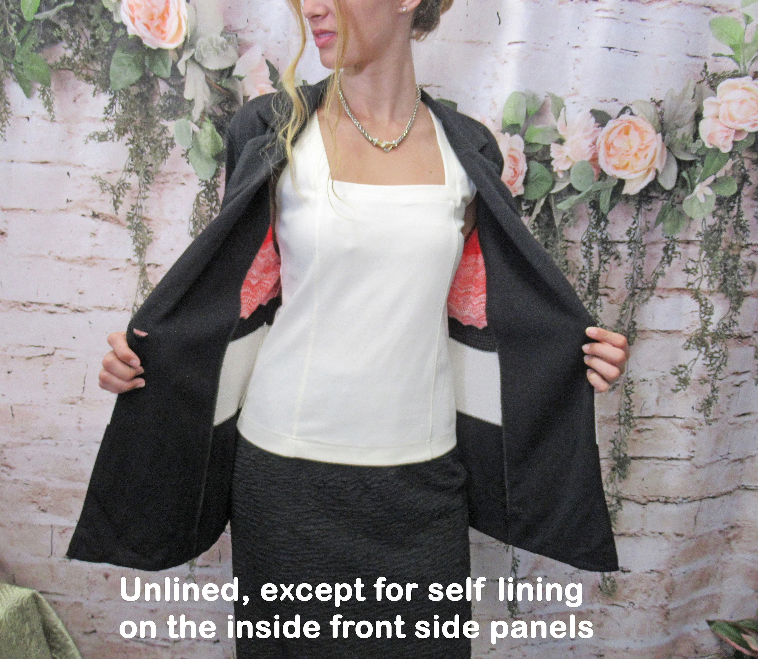 Misook Knit Blazer Red Black White Striped V-Neck with Collar 1 Front Button Sleeves Acrylic Polyester by Misook - Image 5