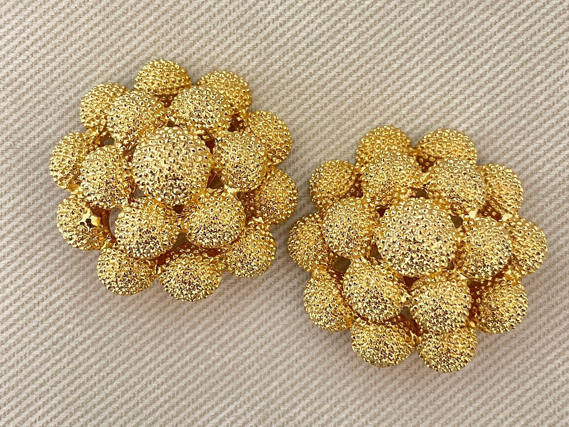 Modernist Urchin Vo Textured Gold Tone Clip On Statement Earrings by Les Bernard - Image 2