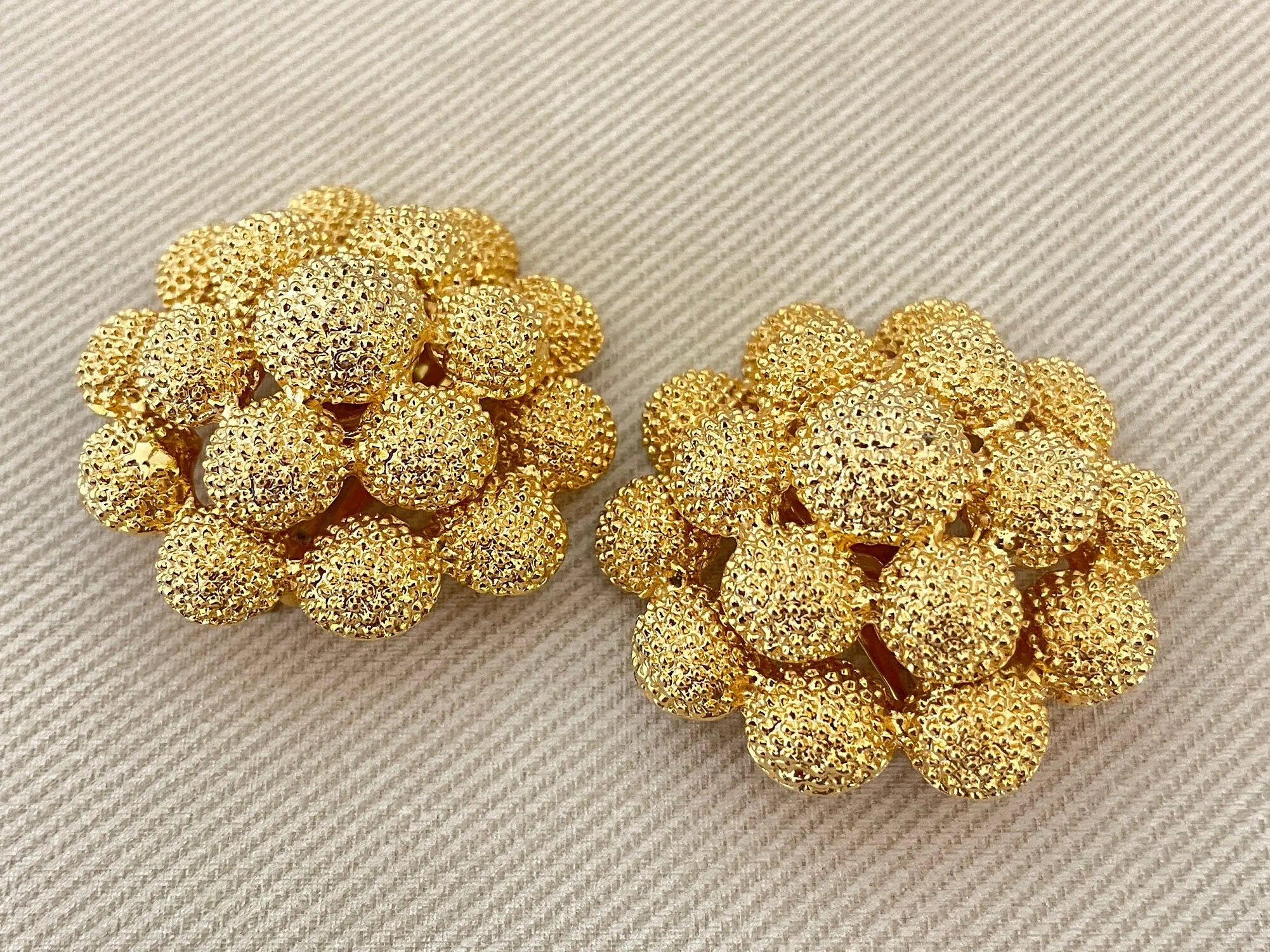 Modernist Urchin Vo Textured Gold Tone Clip On Statement Earrings by Les Bernard - Image 3