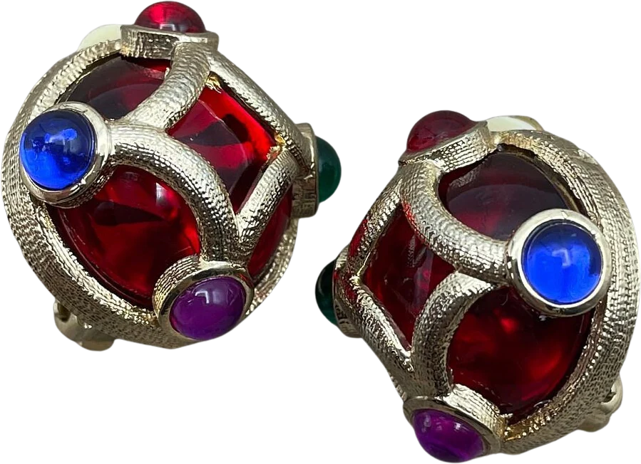 Moghul Gripoix Style Etruscan Byzantine Jewels of India Vintage Clip On Earrings