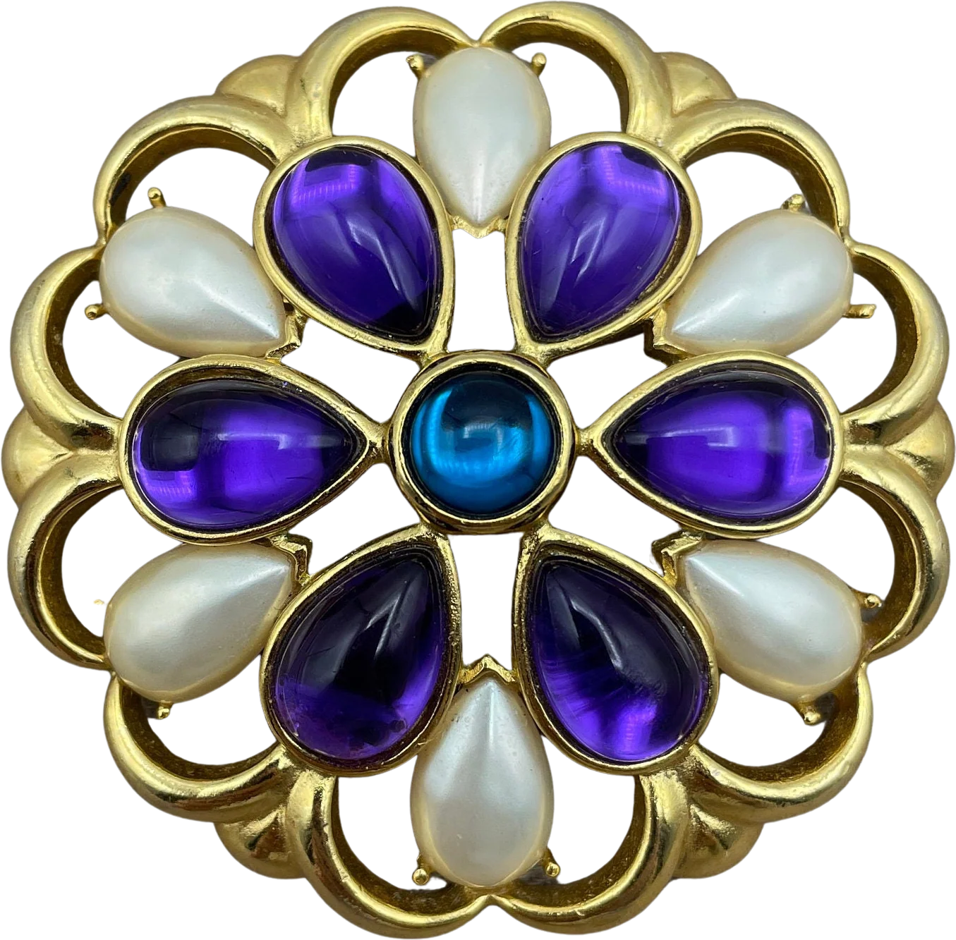 Moghul Jewels of India Trifari Brooch Vintage Pin Teardrop Cabochon by Trifari
