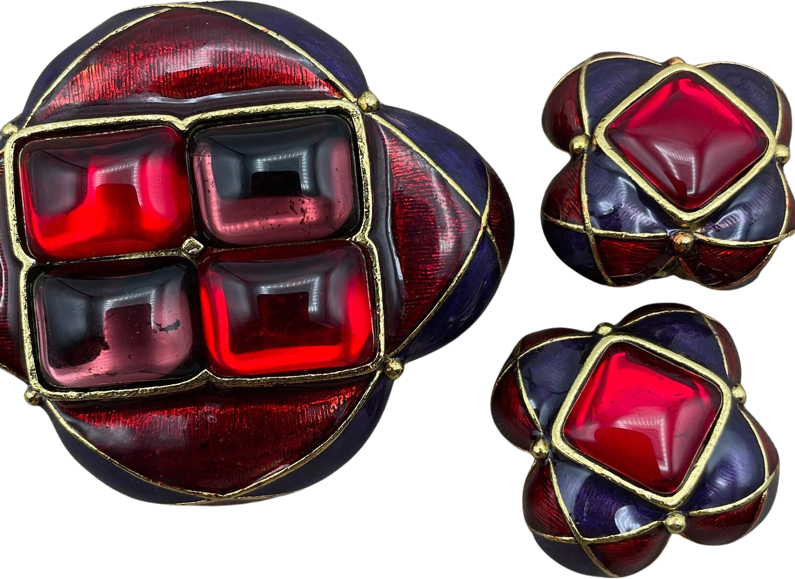 Moghul Signed Jay Strongwater Jewels of India Jewelry Set Statement Earrings Vintage Brooch Pin by Jay S