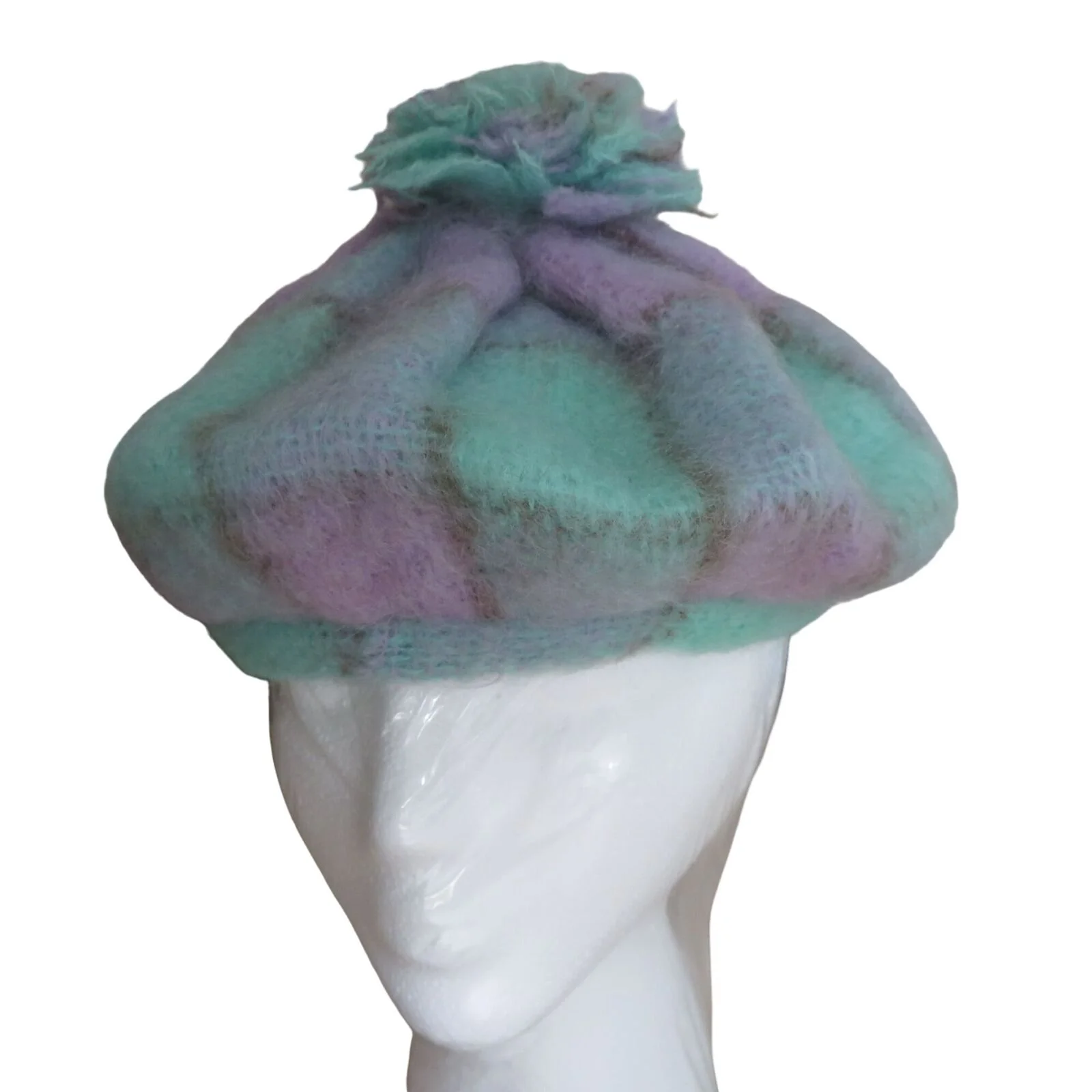 Mohair Beret Style Cap Pom Pom Os Ireland Knit Flat Beanie Hat by Donegal Design - Image 2