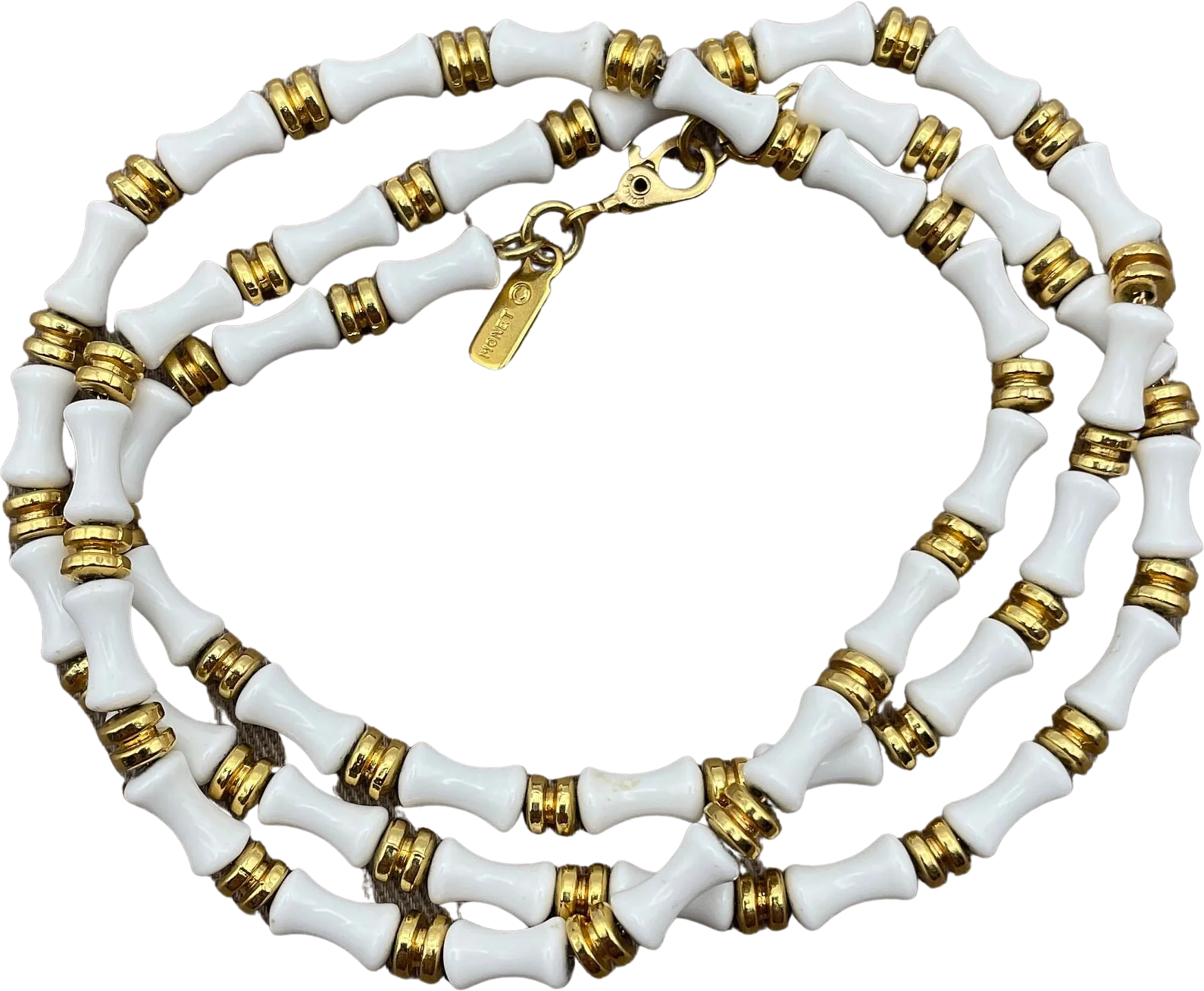 Monet Bamboo Motif Layering Statement Necklace White Acrylic Beads