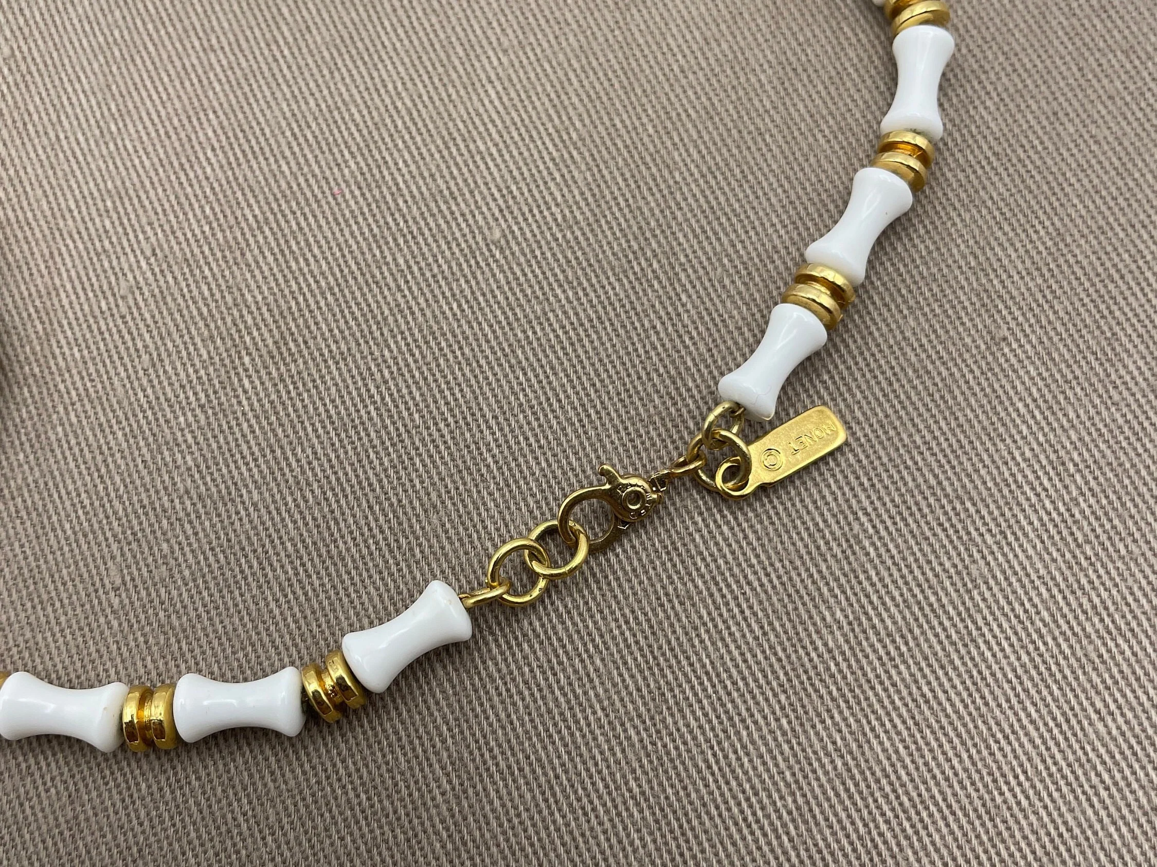 Monet Bamboo Motif Layering Statement Necklace White Acrylic Beads - Image 5