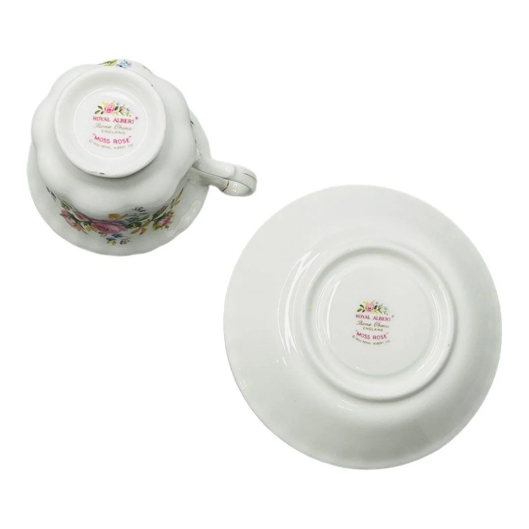 Moss Rose Bone China Small Cup and Saucer Ltd 1956 England Euc by Royal Albert LTD - Image 2