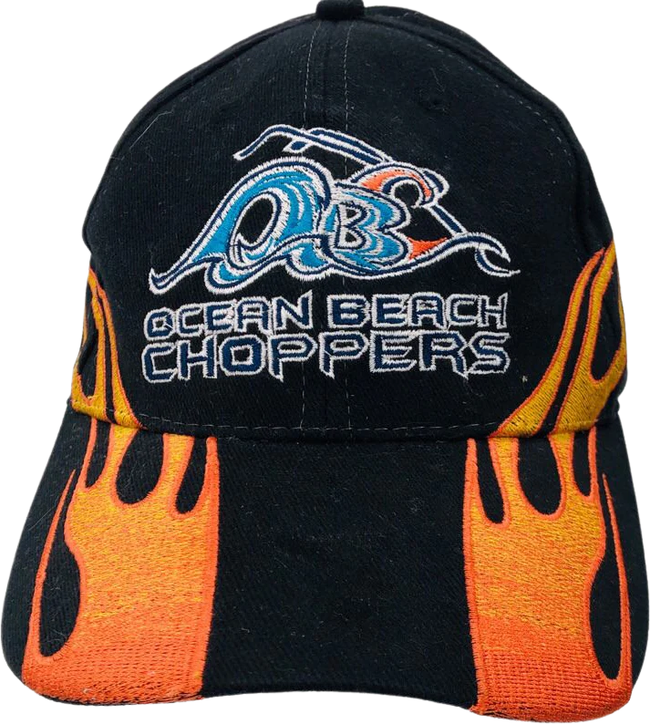 Motorcycle Hat Flames Black Embroidered Unisex Stretch by Ocean Beach Choppers