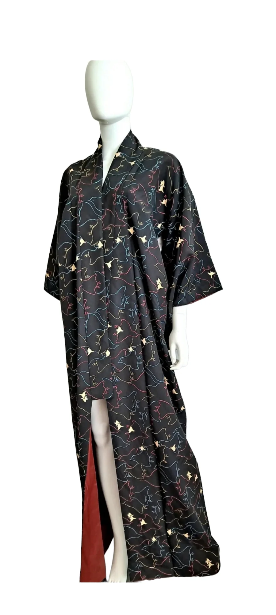 Multi Colored Silk Bird Print Kimono - Image 3