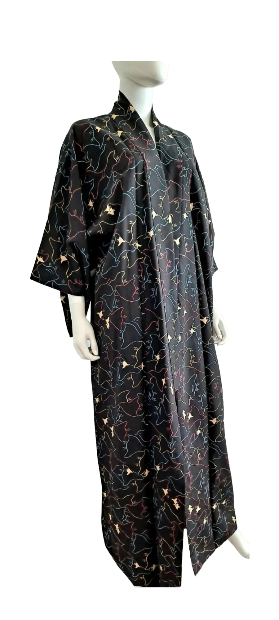 Multi Colored Silk Bird Print Kimono - Image 5