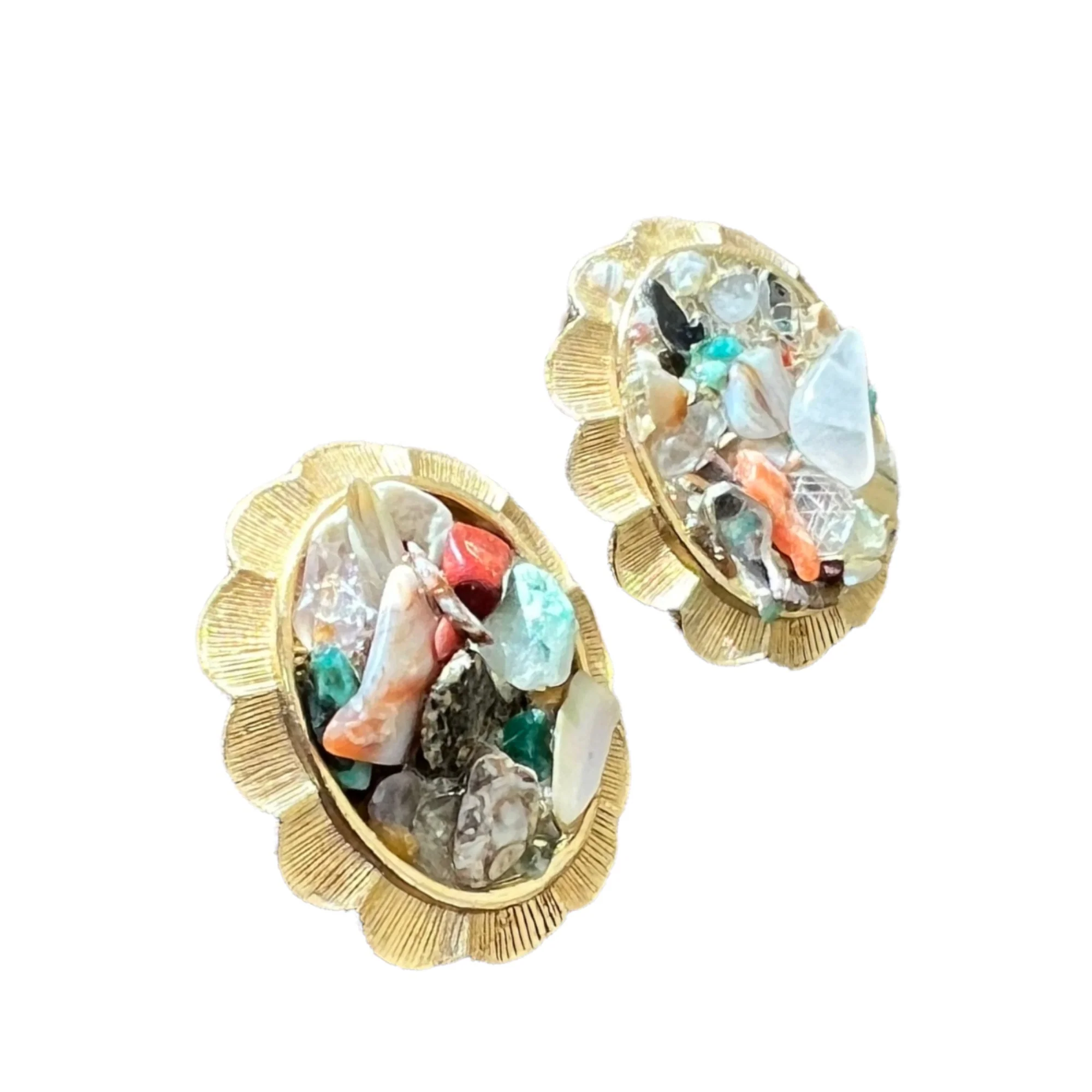 Multi Stone 3d Gold Tone Clip On Earrings - Image 3