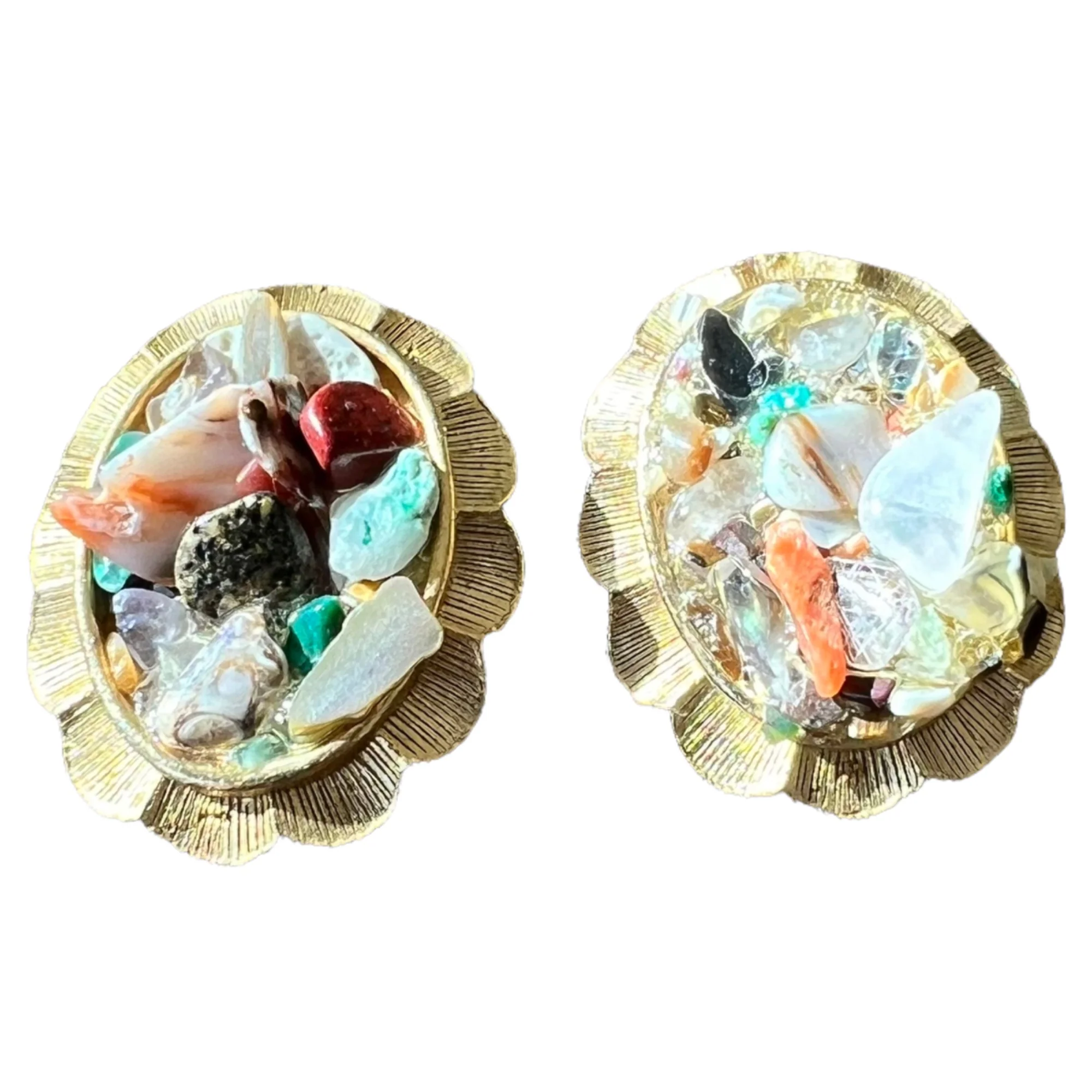 Multi Stone 3d Gold Tone Clip On Earrings - Image 5