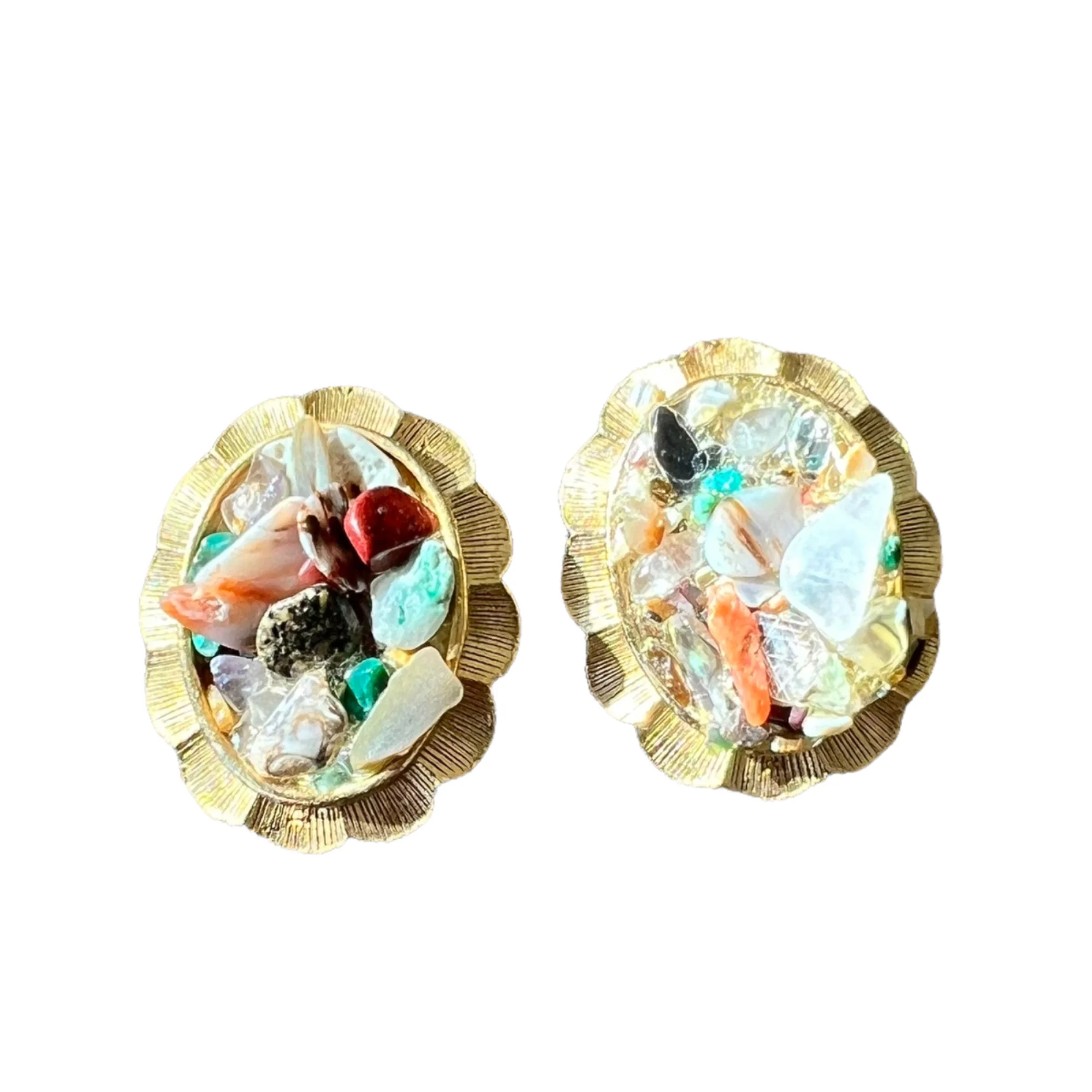 Multi Stone 3d Gold Tone Clip On Earrings - Image 8