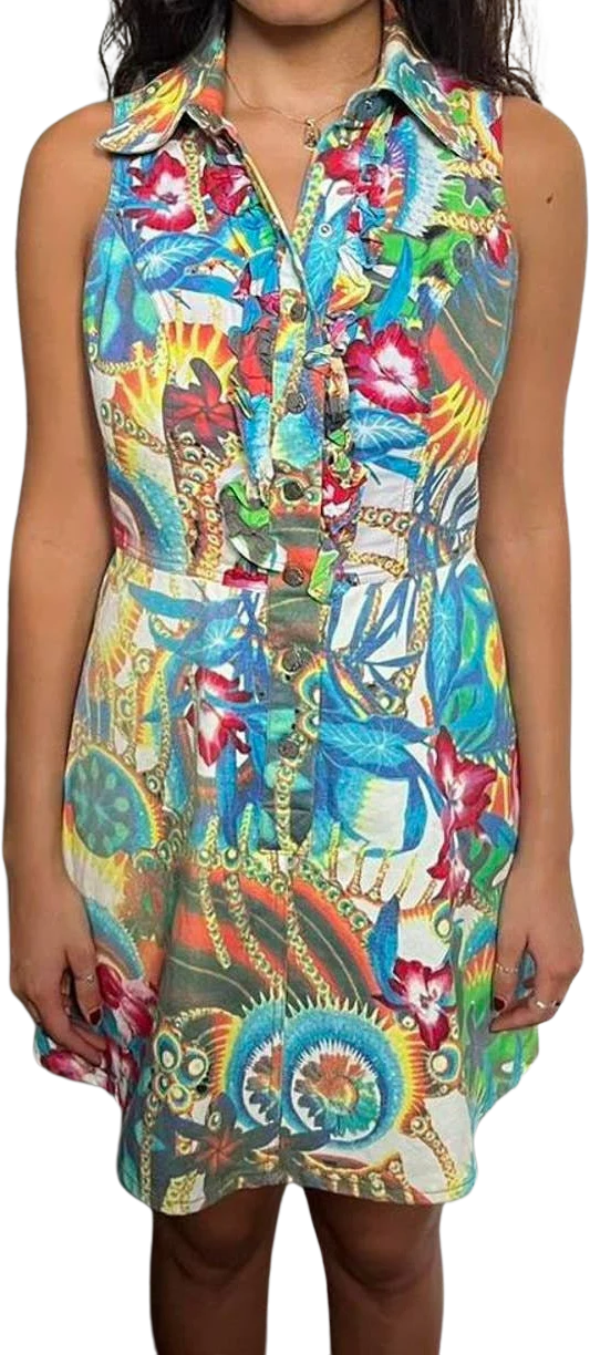 Multicolor Fantasy Print Denim Short Dress by Christian Lacroix