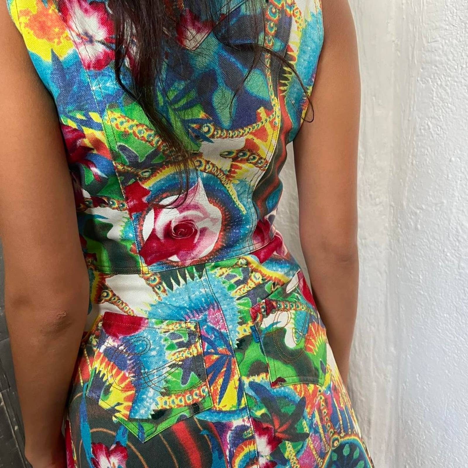 Multicolor Fantasy Print Denim Short Dress by Christian Lacroix - Image 3
