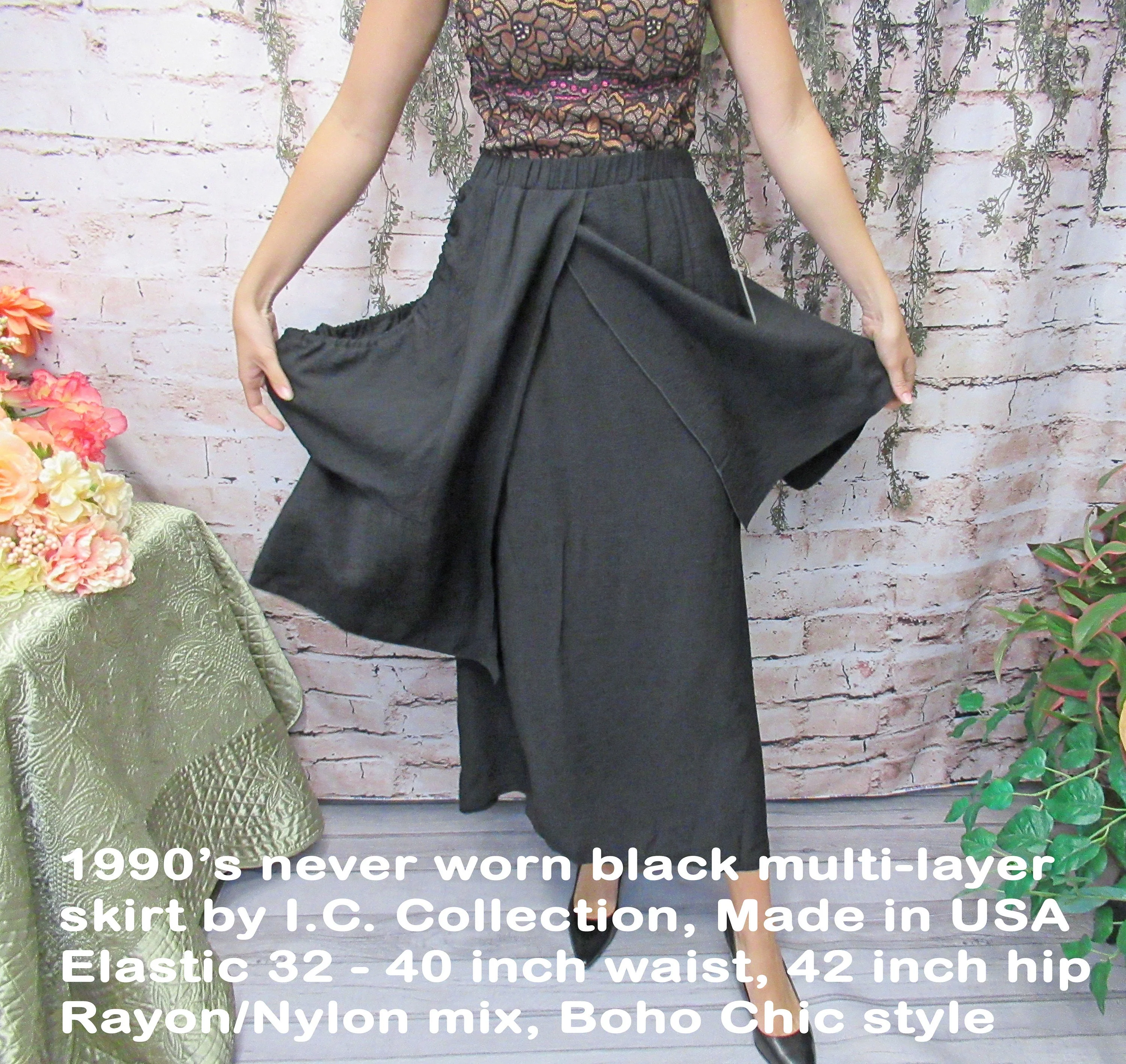 Multilayer Skirt Elastic 90s Black Rayon Nylon Mix by IC Collection - Image 9