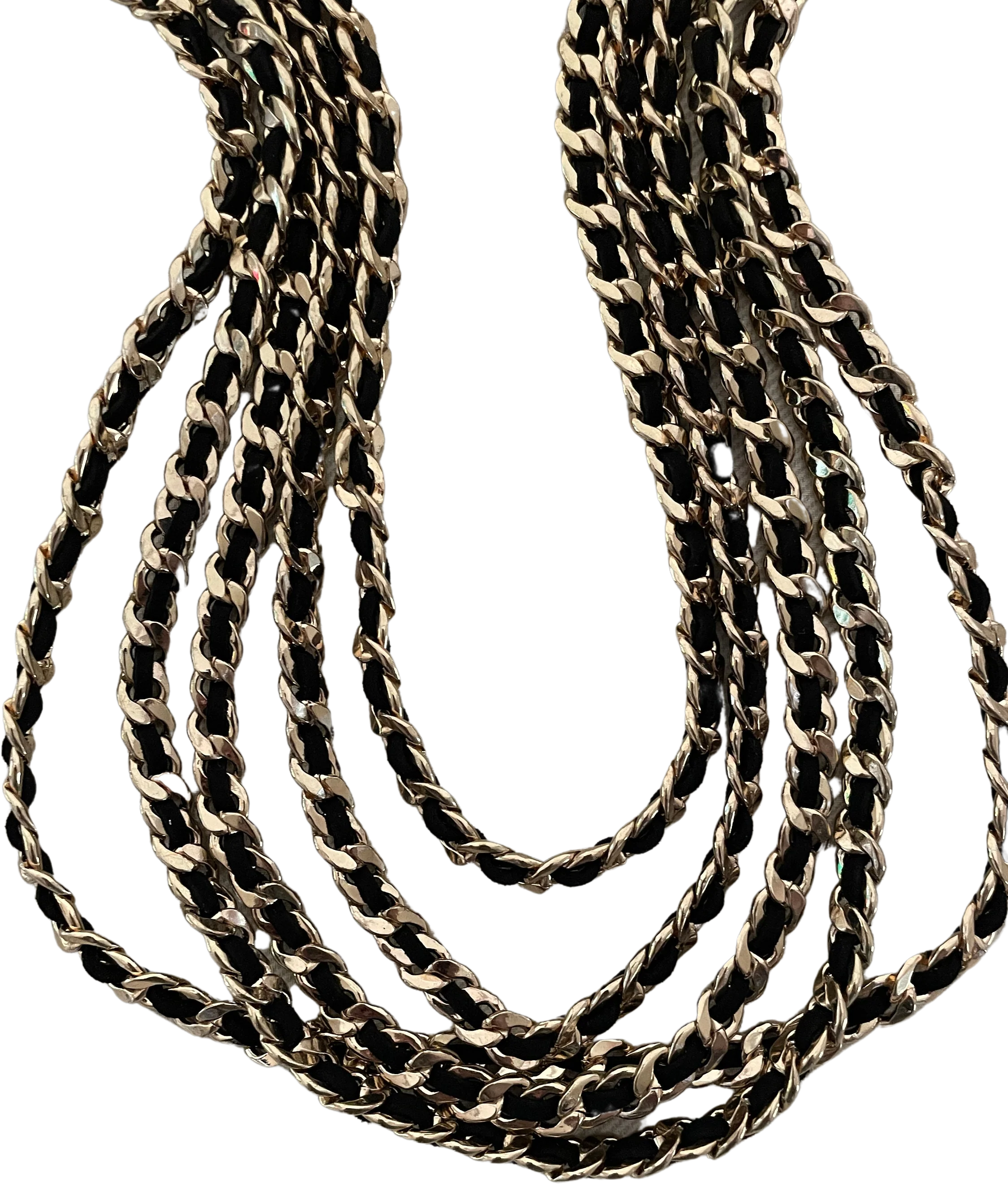 Multistrand Choker Gold Chain and Leather Link Statement Necklace Signed Vintage Jewelry
