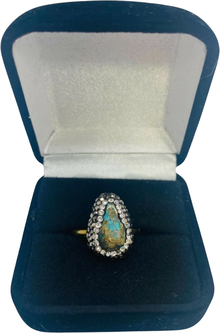 Natural Unpolished Turquoise Sparkling 925 Silver Ring Size7. 5